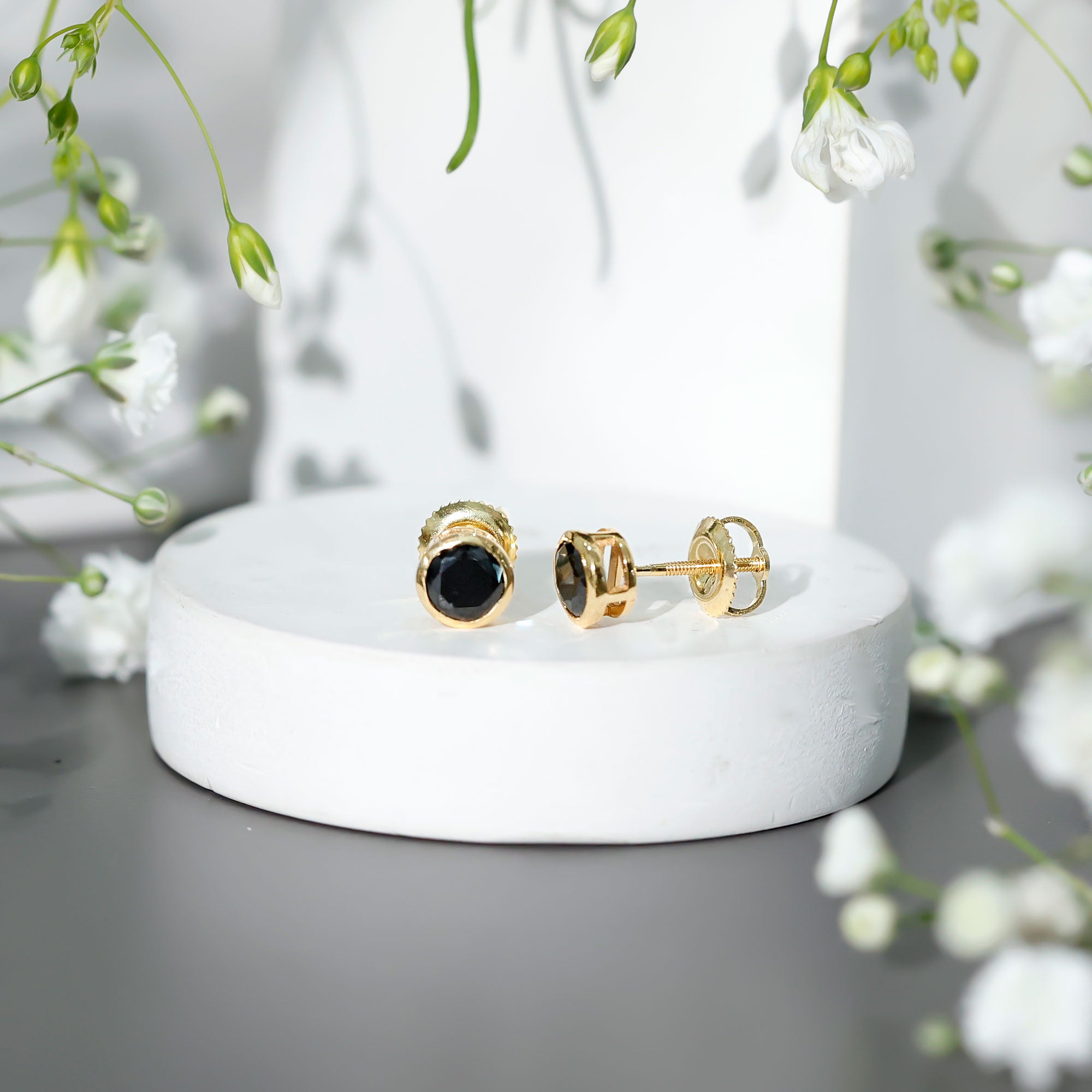 1.6 Carat Bezel Set Lab Created Black Diamond Solitaire Stud Earrings AAAA ( Synthetic ) - Rosec Jewels