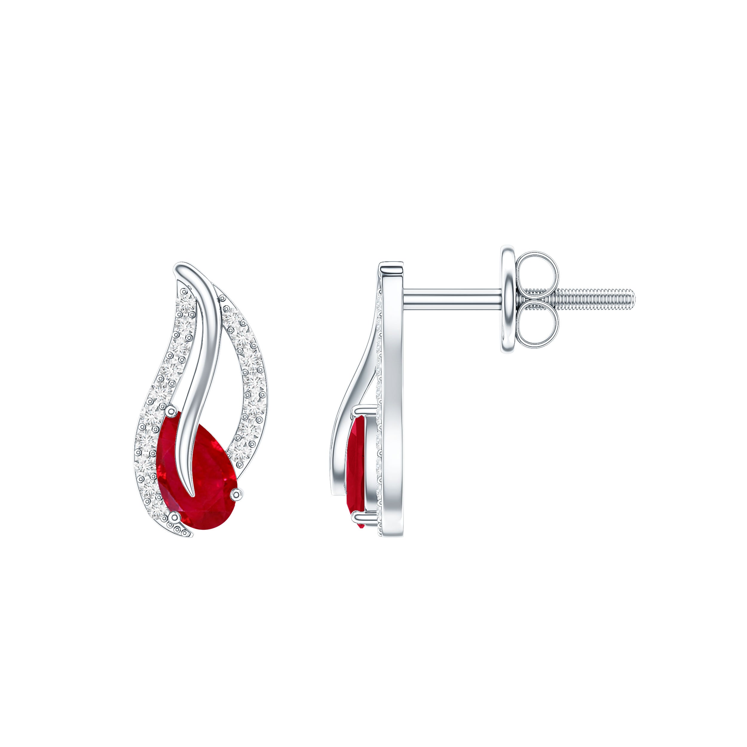Natural 0.6 Carat Ruby Leaf Earrings with Diamond for Women AAA - Rosec Jewels