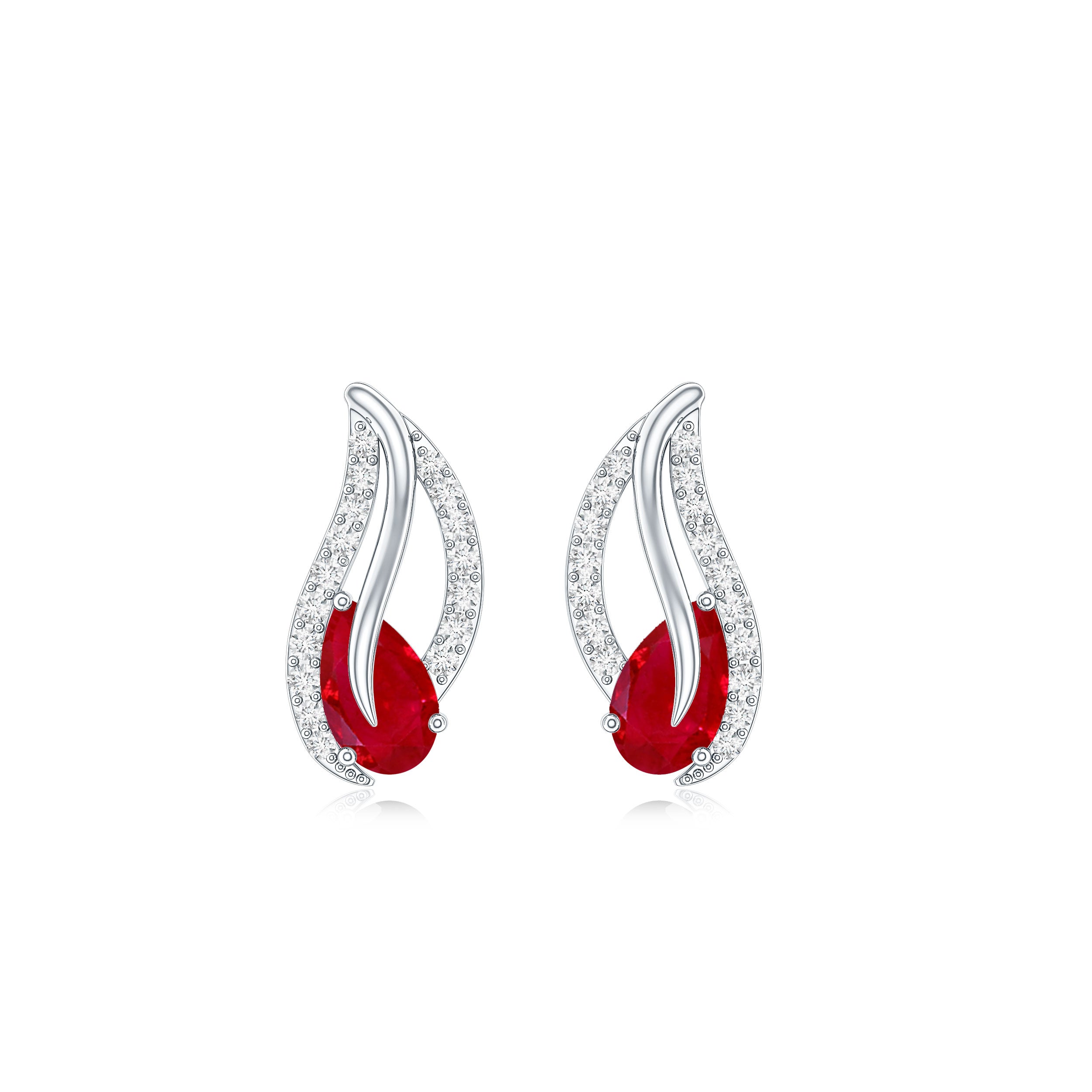 Natural 0.6 Carat Ruby Leaf Earrings with Diamond for Women AAA - Rosec Jewels