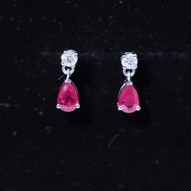Natural Ruby Teardrop Drop Earrings with Lab Grown Diamond AAA - Rosec Jewels