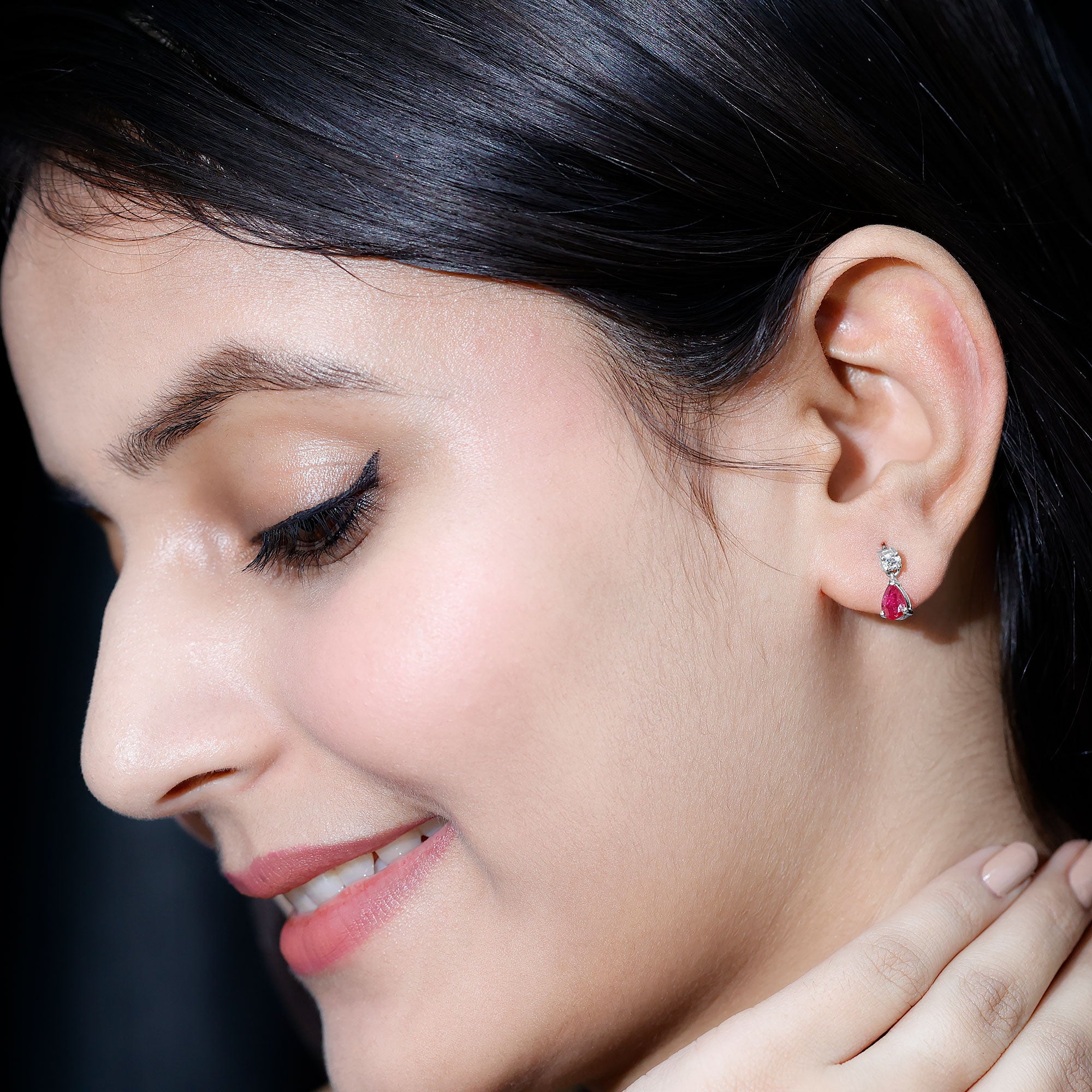 Natural Ruby Teardrop Drop Earrings with Lab Grown Diamond AAA - Rosec Jewels