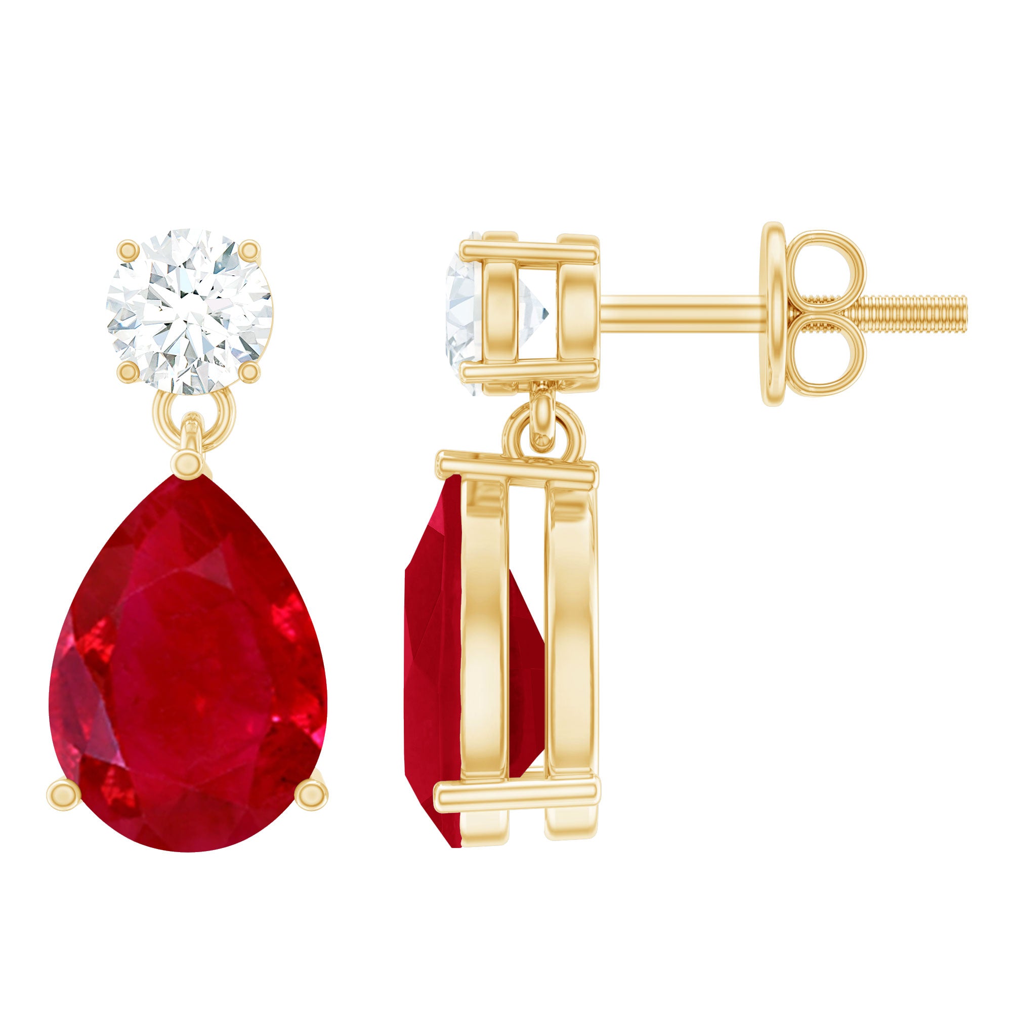 Natural Ruby Teardrop Drop Earrings with Lab Grown Diamond AAA - Rosec Jewels