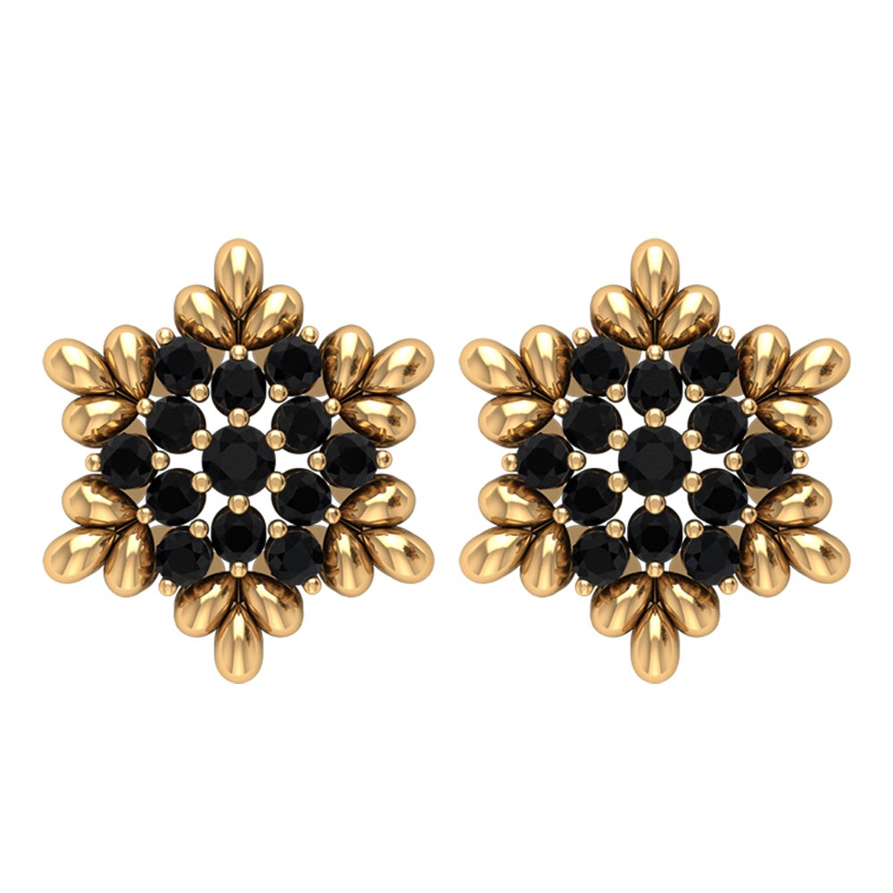 Certified Black Onyx Snowflake Stud Earrings for Women AAA - Rosec Jewels