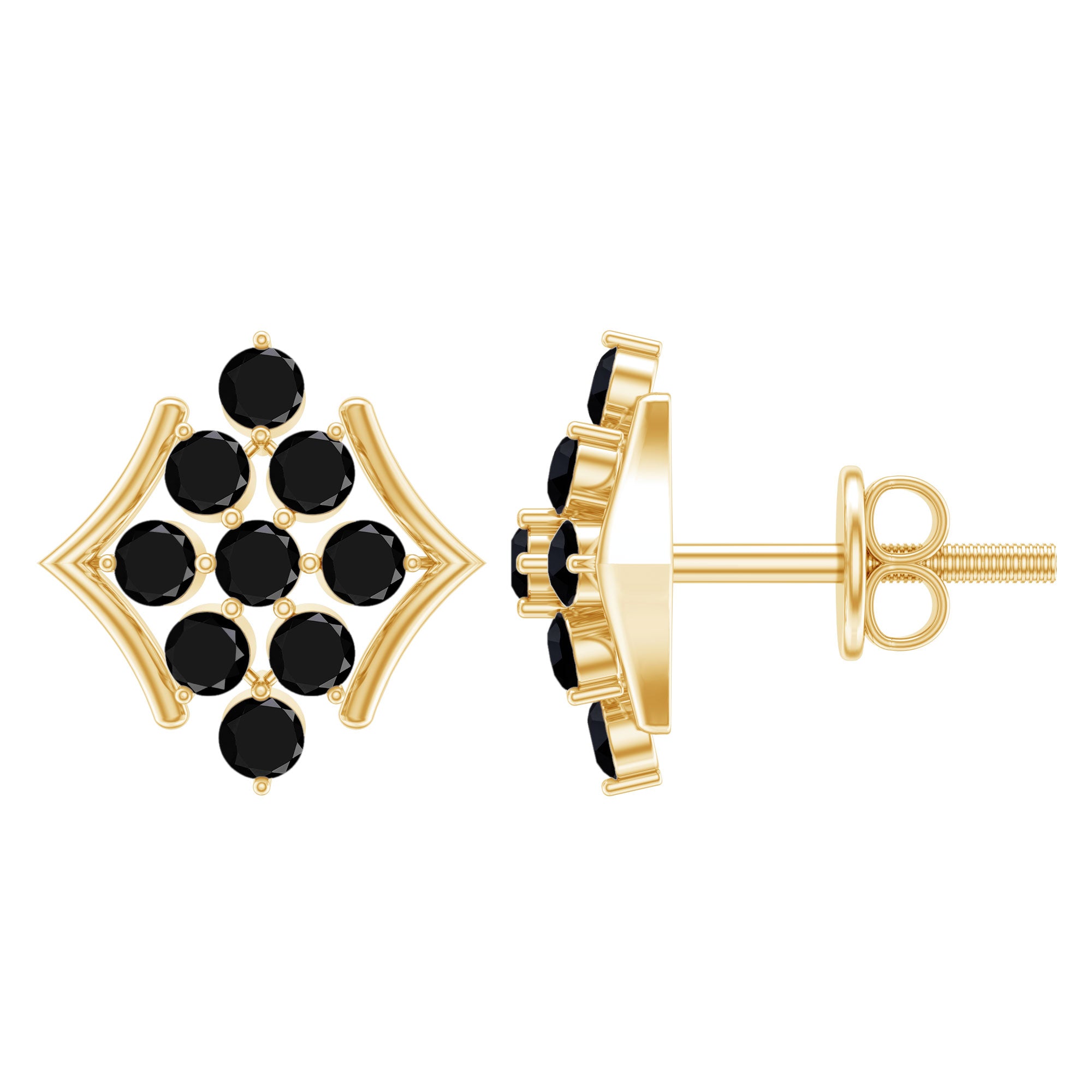 1/2 CT Black Onyx Cluster Stud Earrings AAA - Rosec Jewels