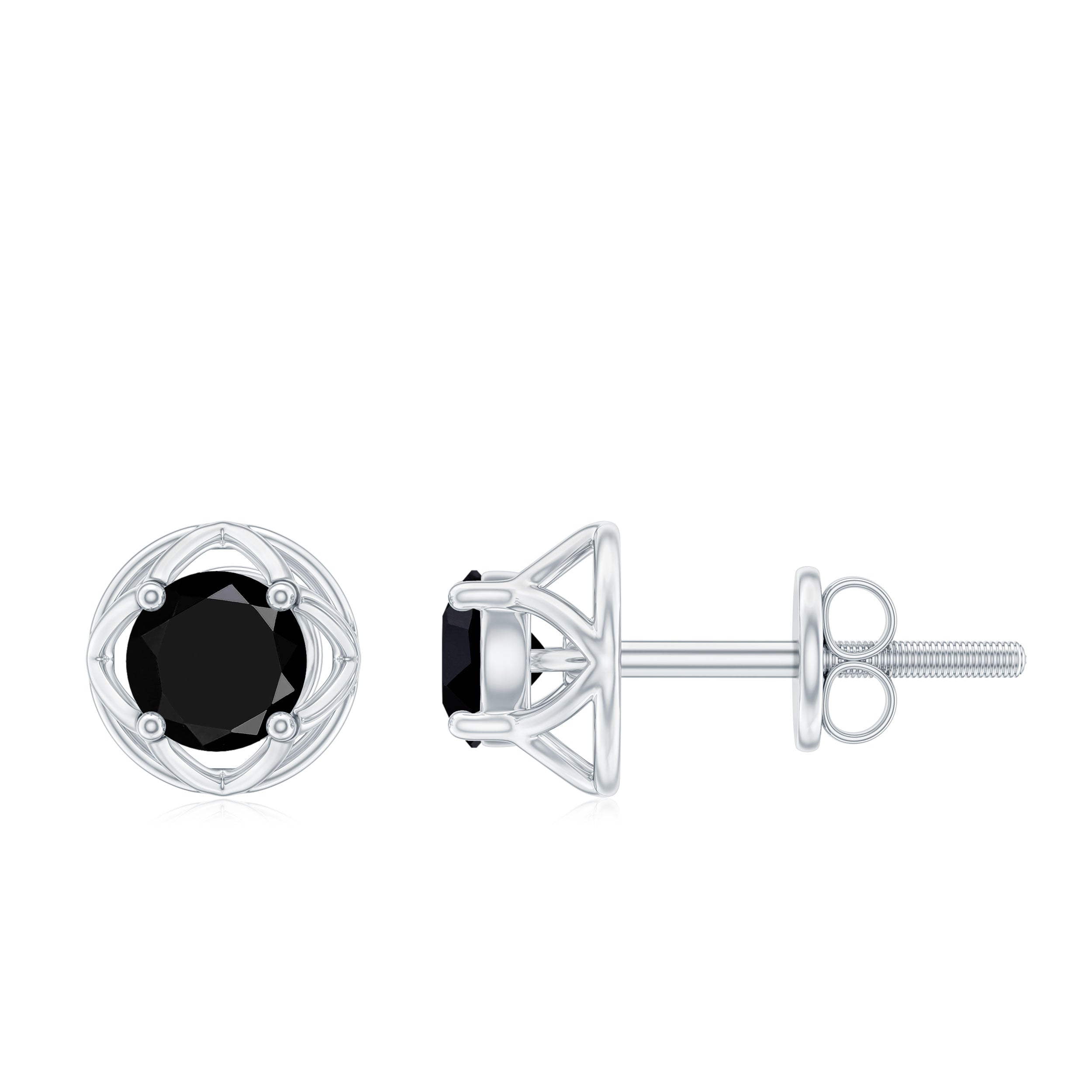 5MM Solitaire Black Onyx Floral Stud Earrings AAA - Rosec Jewels