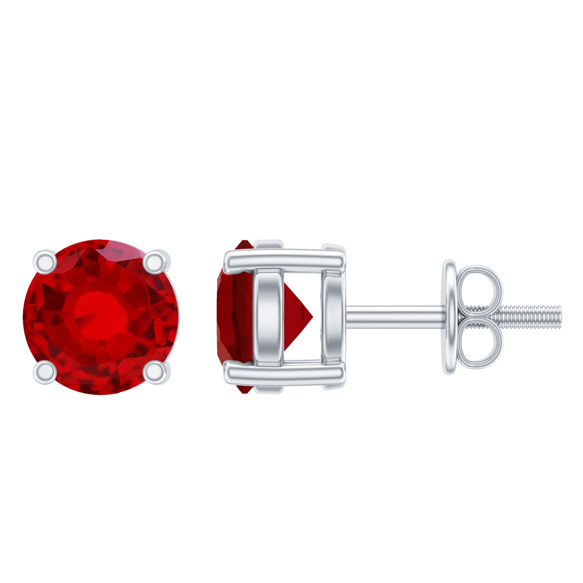 Round Shape Lab Grown Ruby Solitaire Stud Earrings