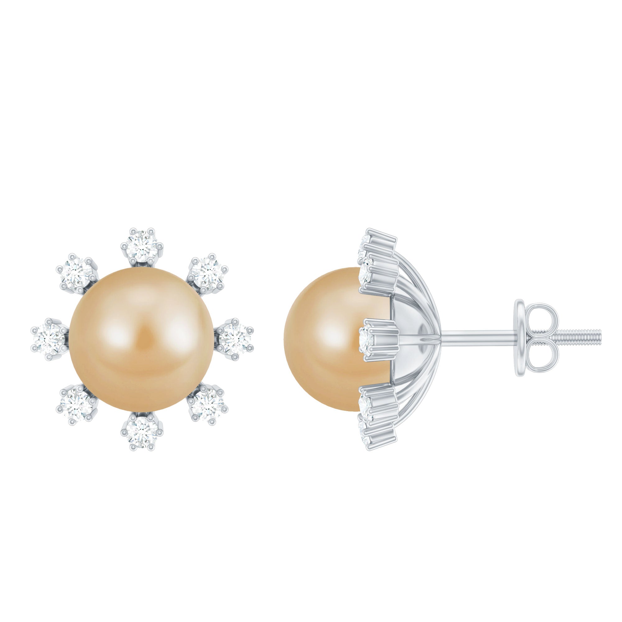 Elegant Floral Inspired South Sea Pearl Stud Earrings with Diamond
