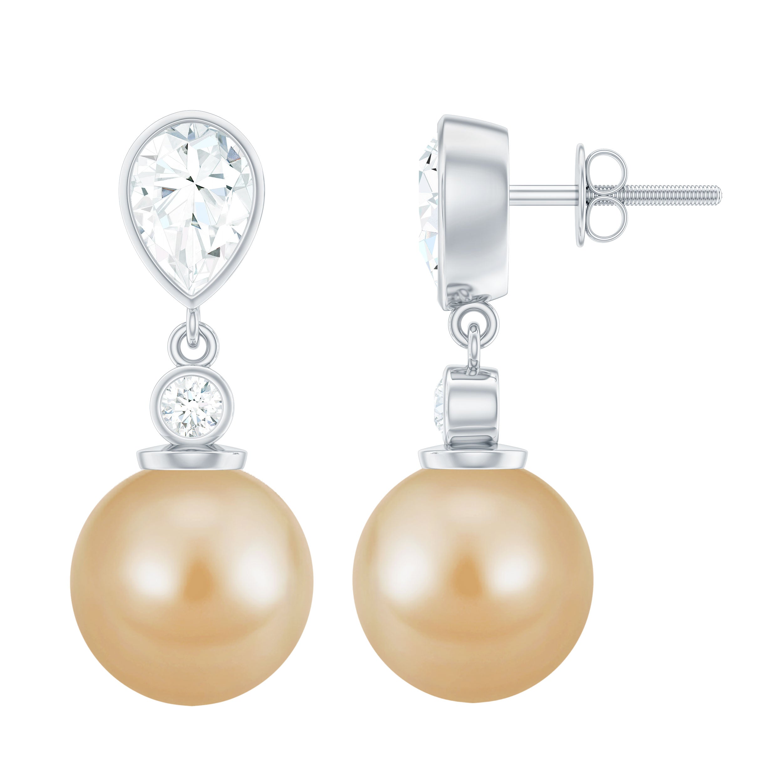 South Sea Pearl Drop Earrings with Moissanite