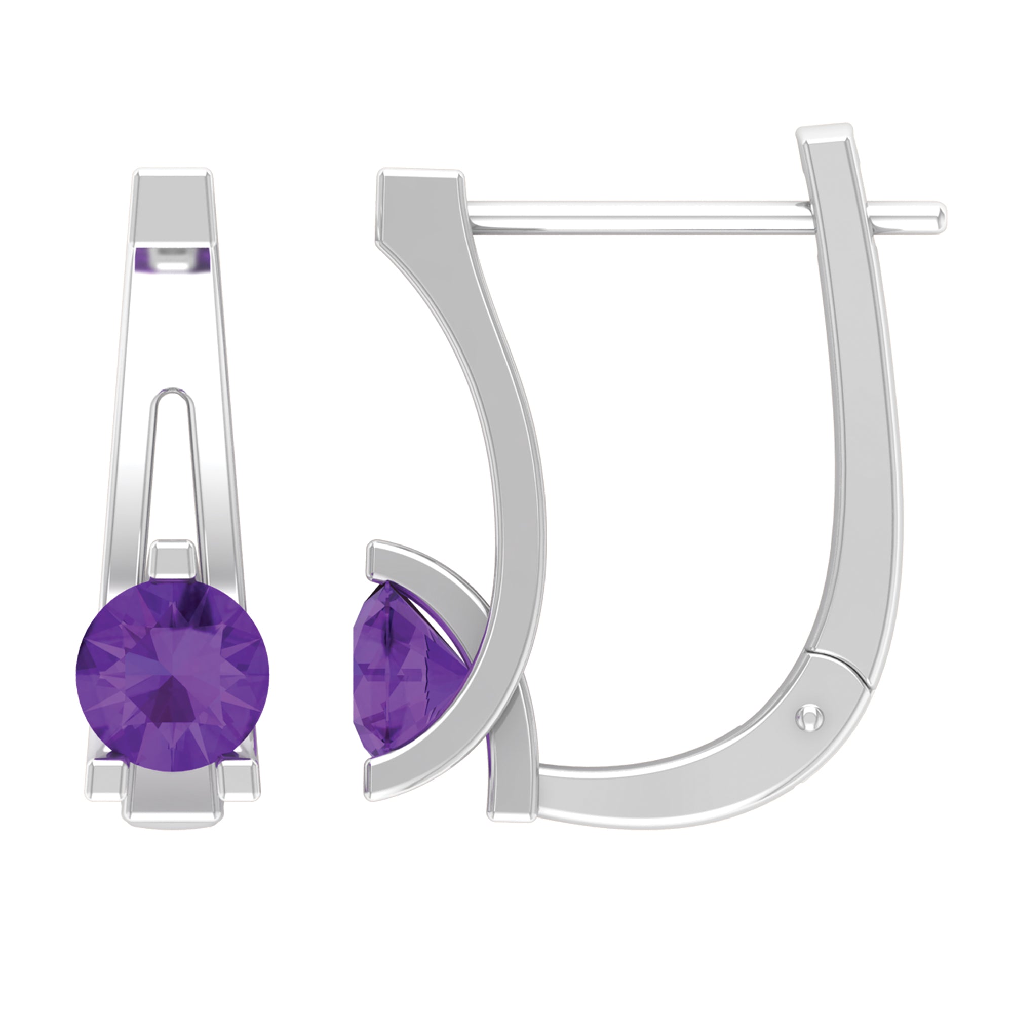 Solitaire Amethyst J Hoop Earrings for Women AAA - Rosec Jewels