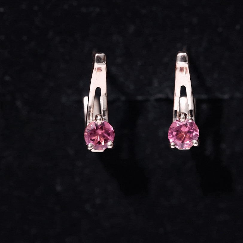 Natural Pink Tourmaline J Hoop Earrings AAA - Rosec Jewels