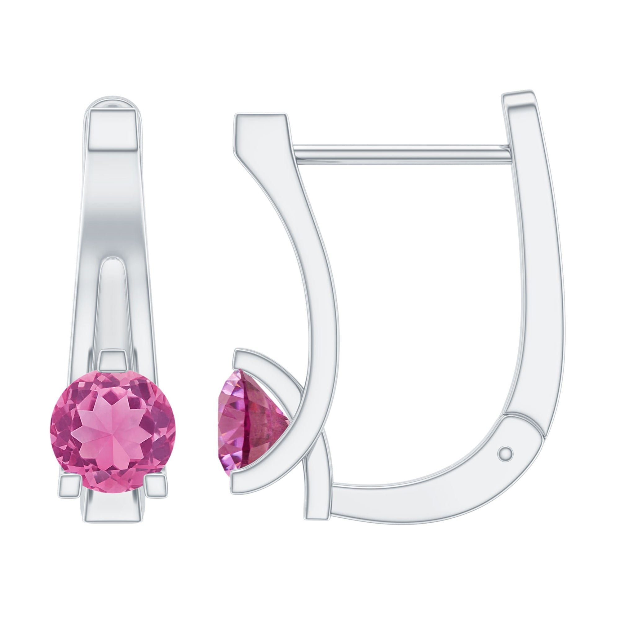 Natural Pink Tourmaline J Hoop Earrings AAA - Rosec Jewels