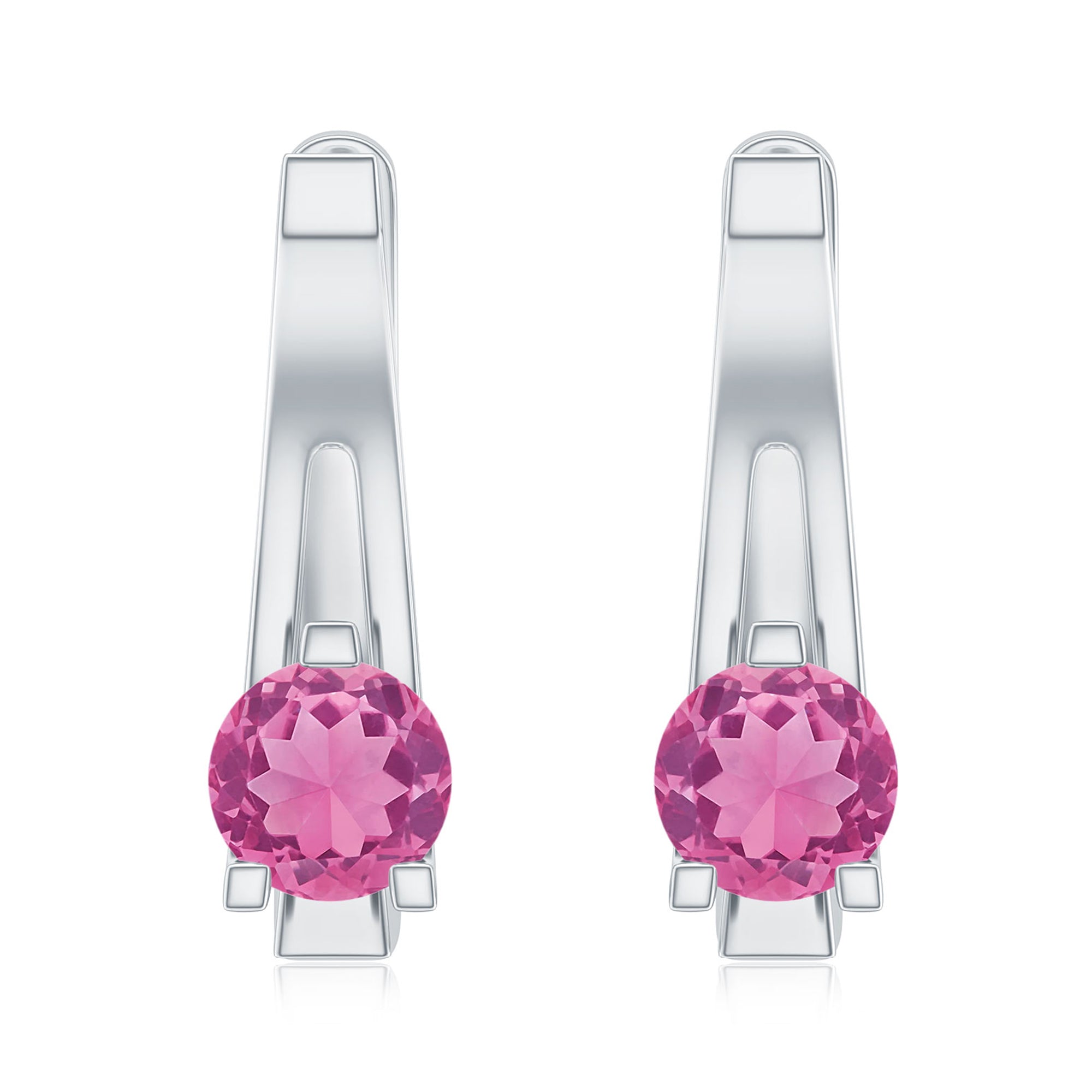Natural Pink Tourmaline J Hoop Earrings AAA - Rosec Jewels
