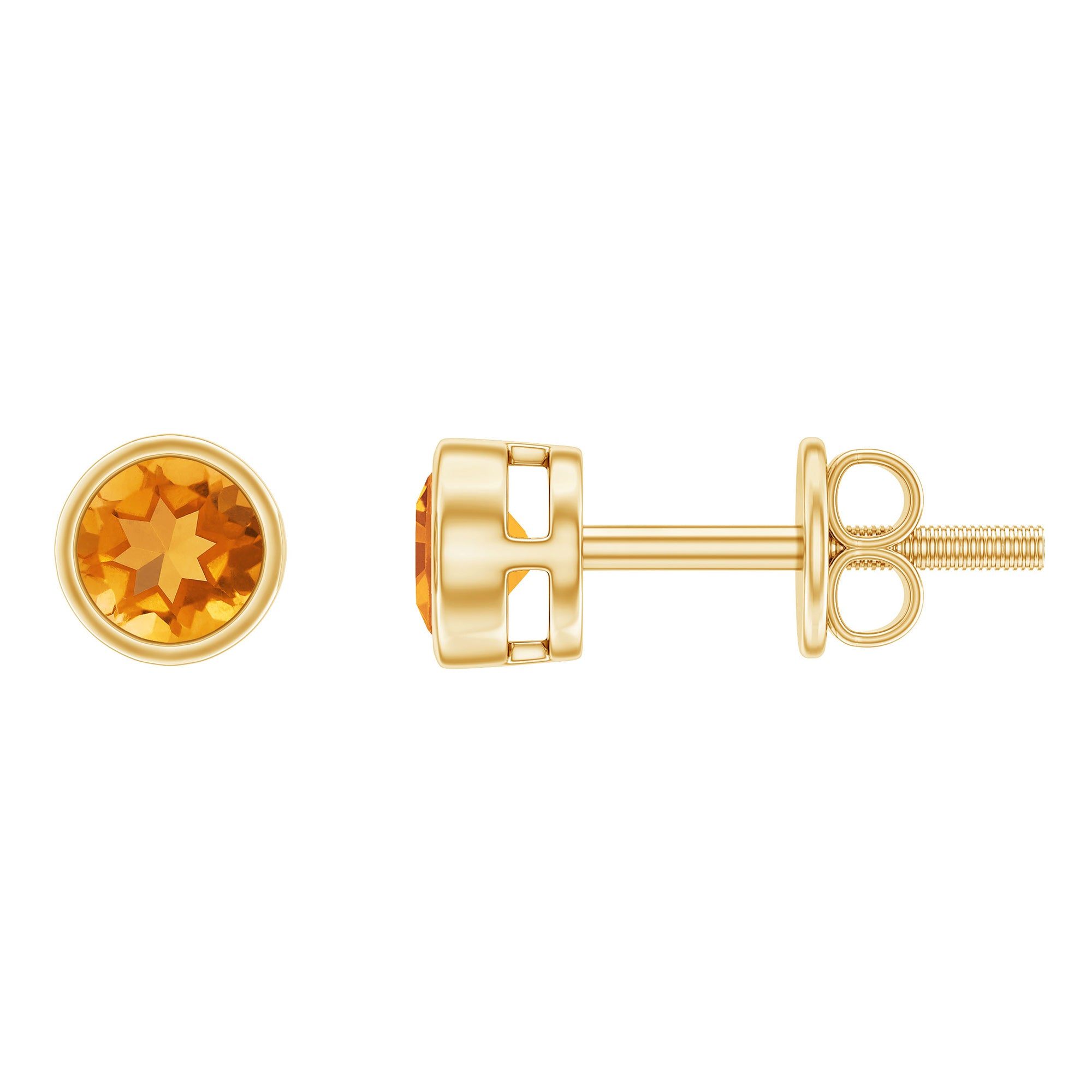 Solitaire 1 Carat Citrine Stud Earrings in Bezel Setting AAA - Rosec Jewels
