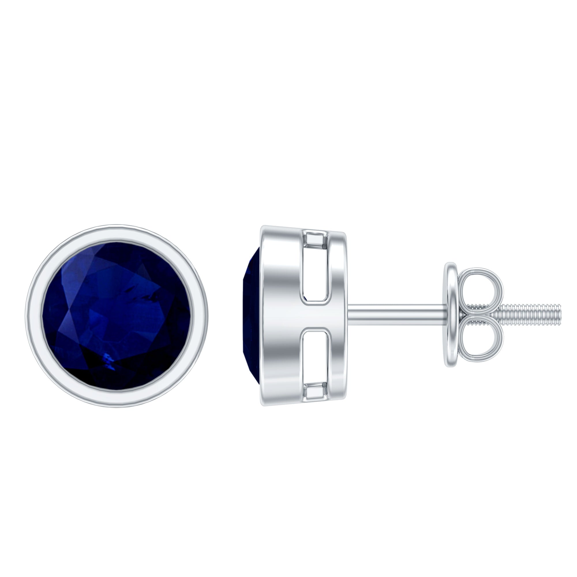 1.9 Carat Bezel Set Blue Sapphire Solitaire Stud Earrings AAA - Rosec Jewels