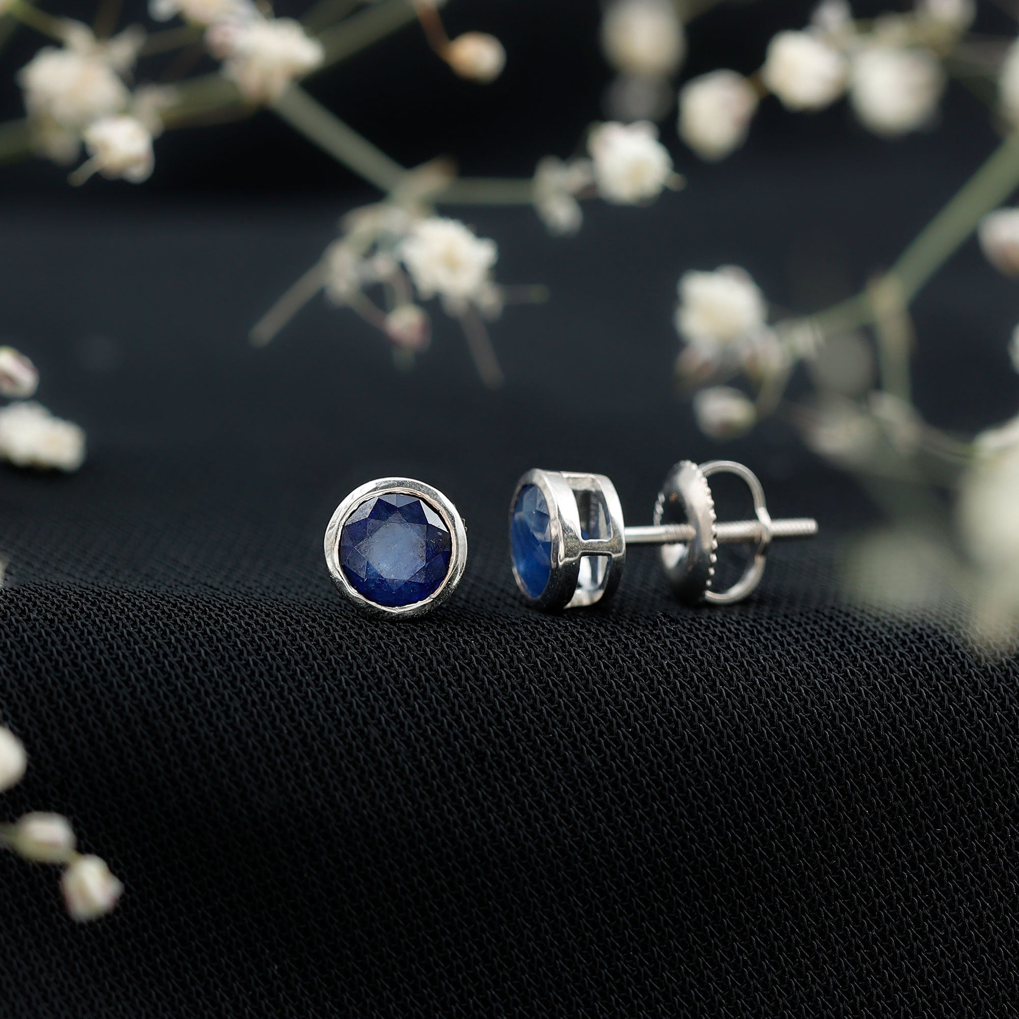 1.9 Carat Bezel Set Blue Sapphire Solitaire Stud Earrings AAA - Rosec Jewels