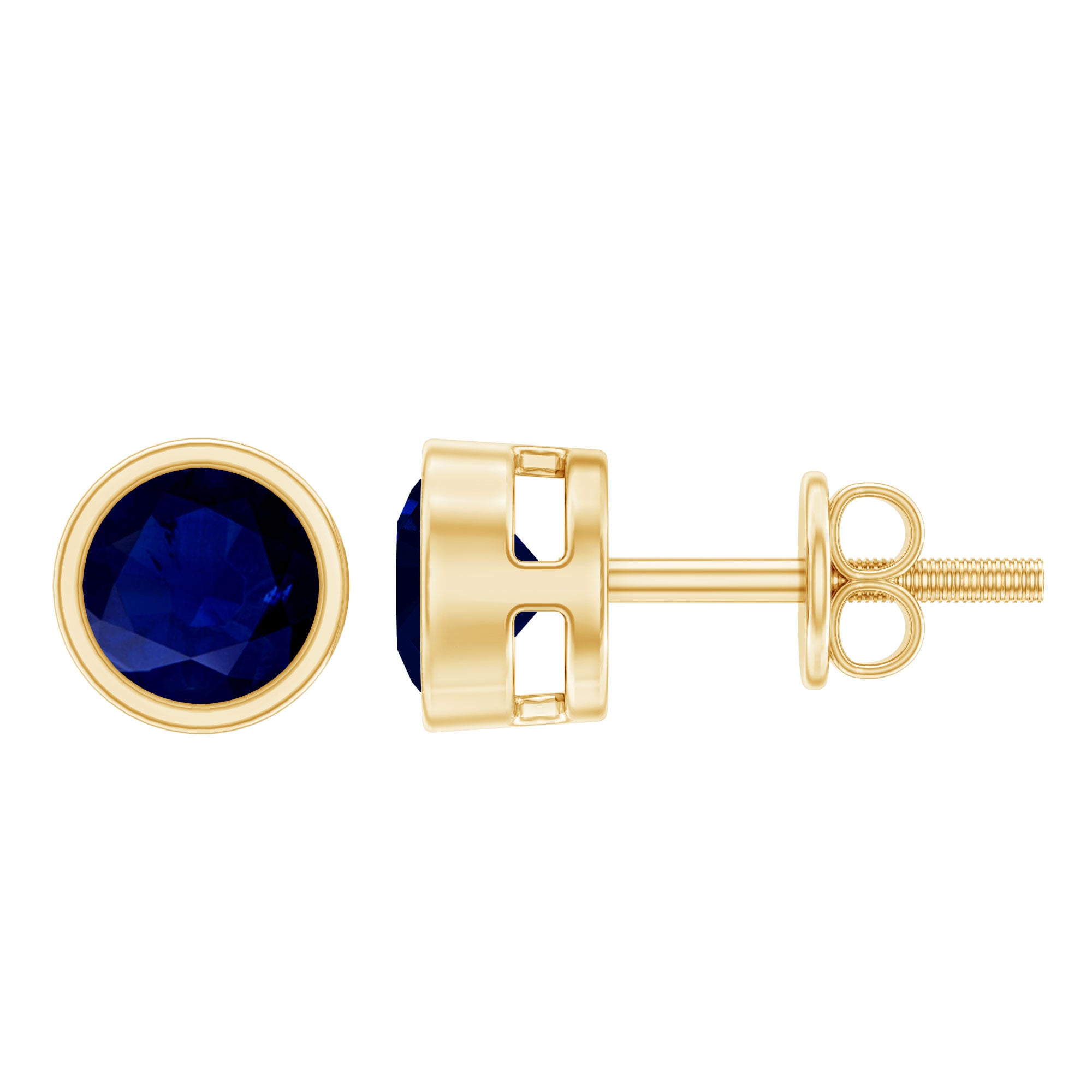 1.9 Carat Bezel Set Blue Sapphire Solitaire Stud Earrings AAA - Rosec Jewels
