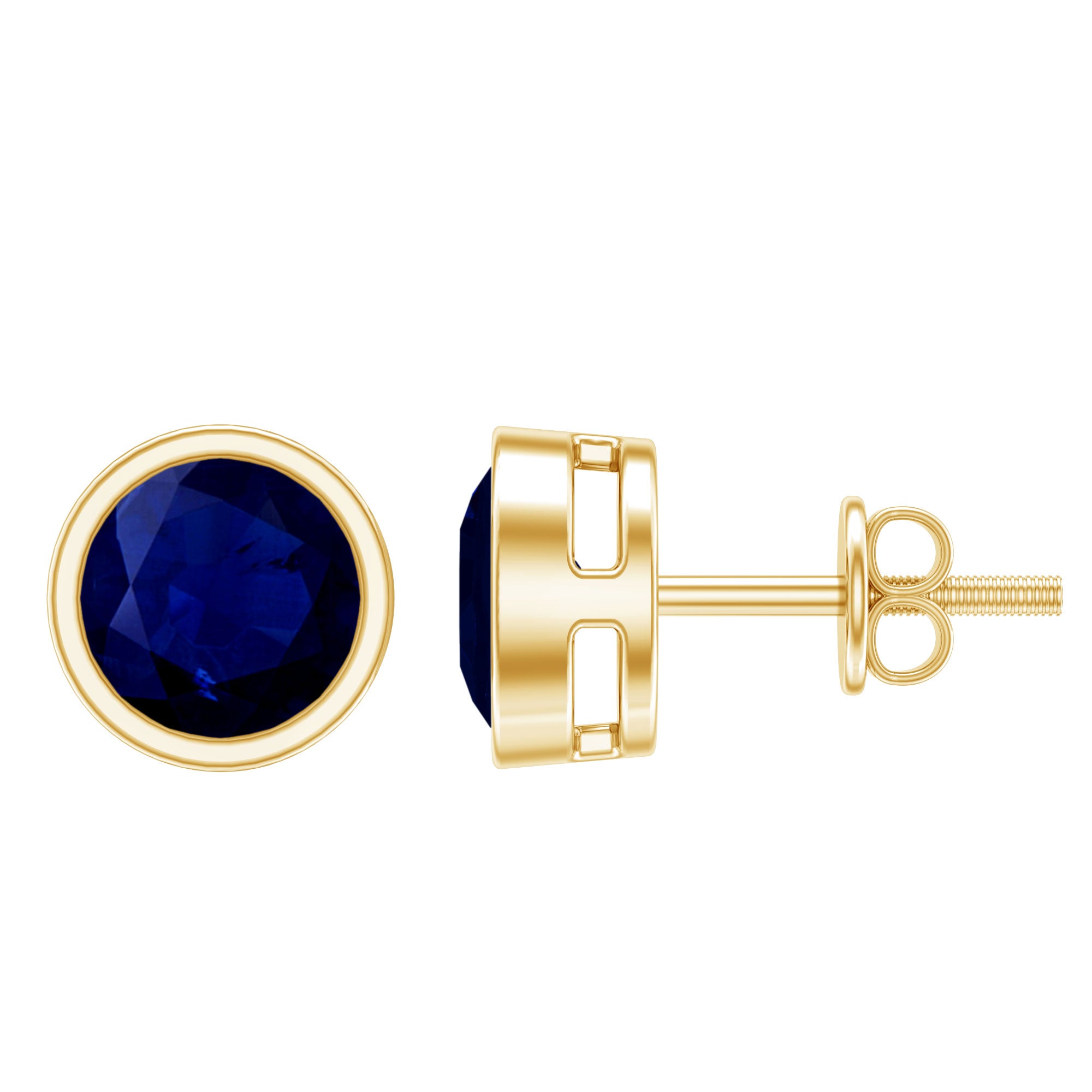 1.9 Carat Bezel Set Blue Sapphire Solitaire Stud Earrings AAA - Rosec Jewels