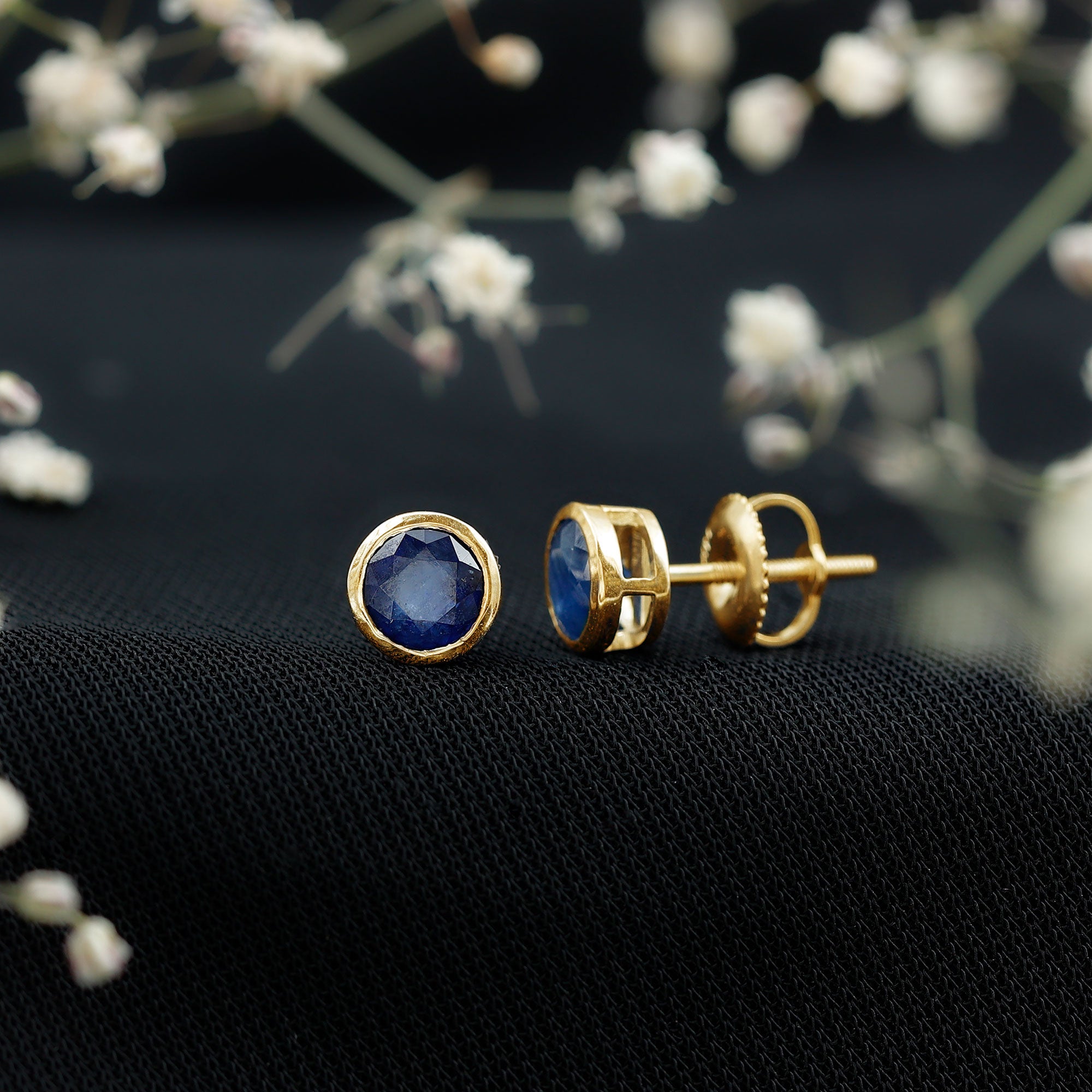 1.9 Carat Bezel Set Blue Sapphire Solitaire Stud Earrings AAA - Rosec Jewels