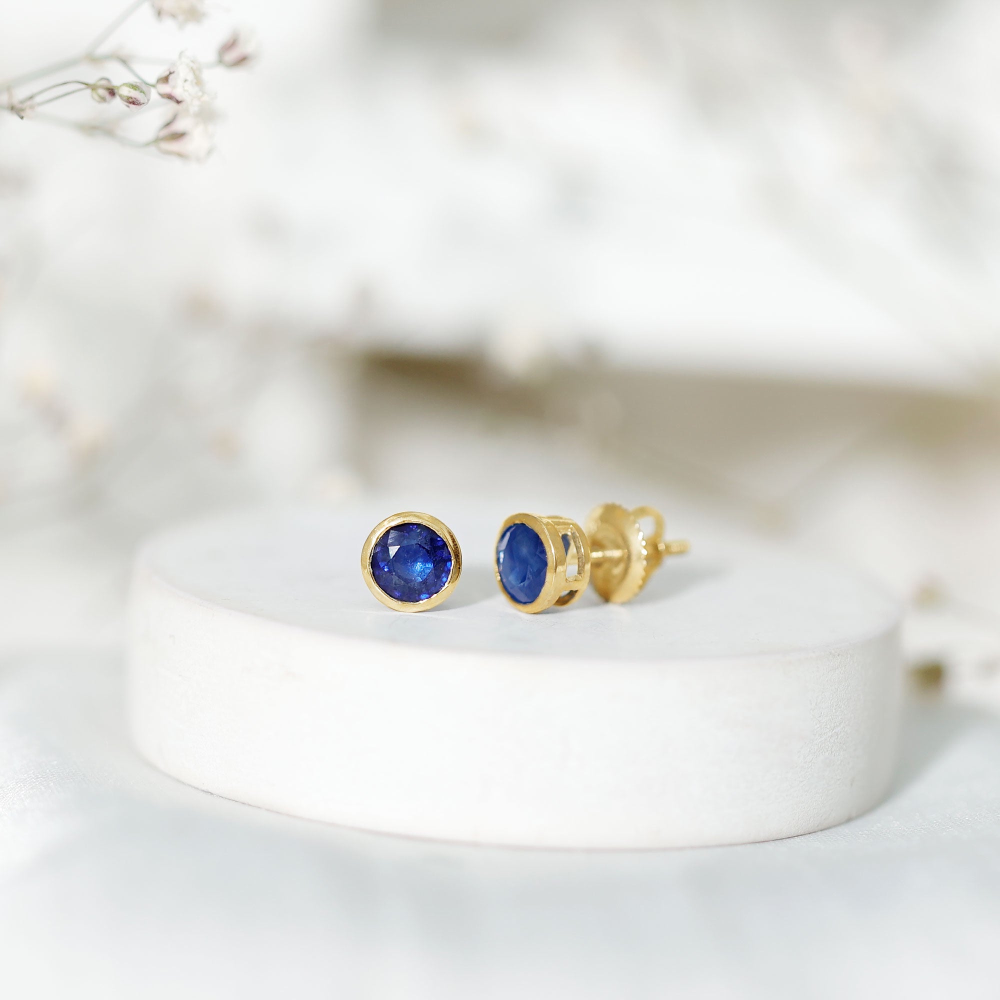 1.9 Carat Bezel Set Blue Sapphire Solitaire Stud Earrings AAA - Rosec Jewels