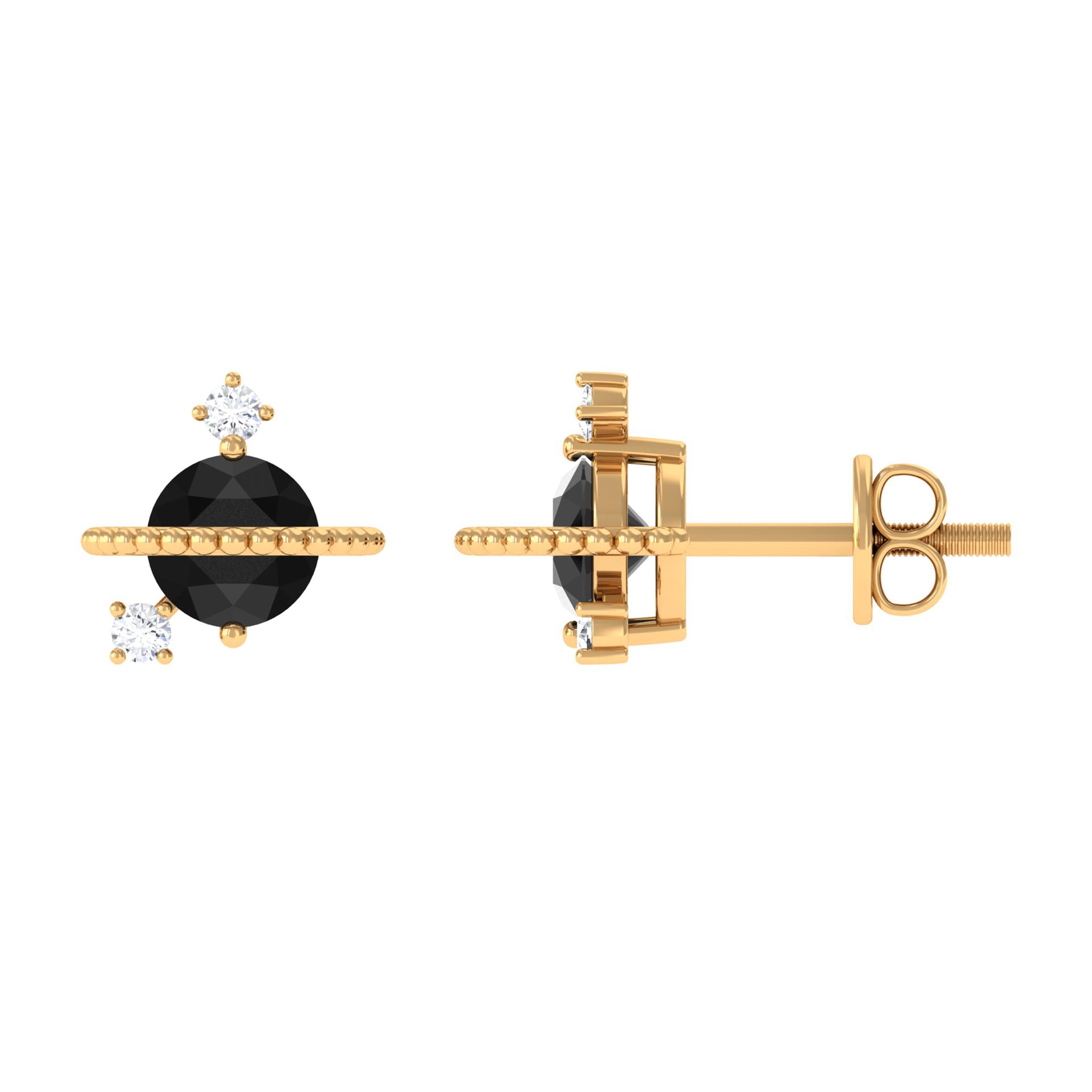 Black Spinel Celestial Stud Earrings with Diamond Stones AAA - Rosec Jewels