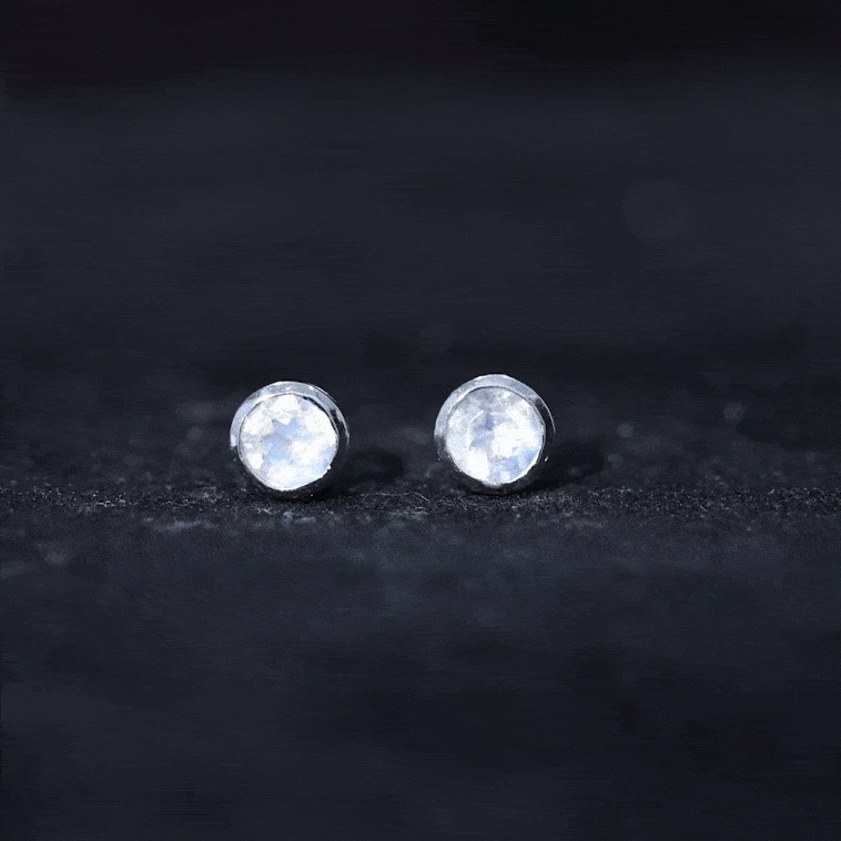 Real Moonstone Solitaire Stud Earrings in Bezel Setting AAA - Rosec Jewels