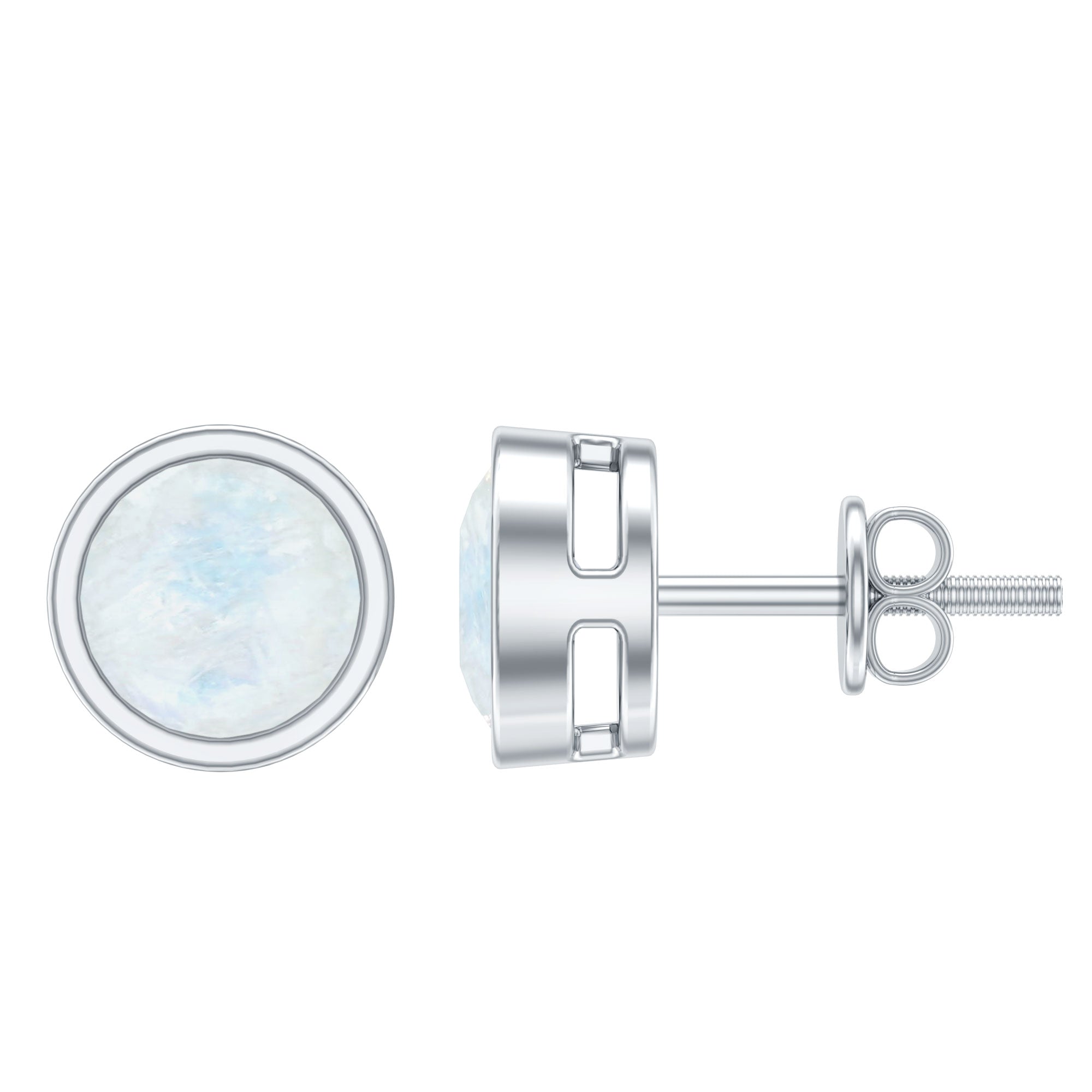 Real Moonstone Solitaire Stud Earrings in Bezel Setting AAA - Rosec Jewels