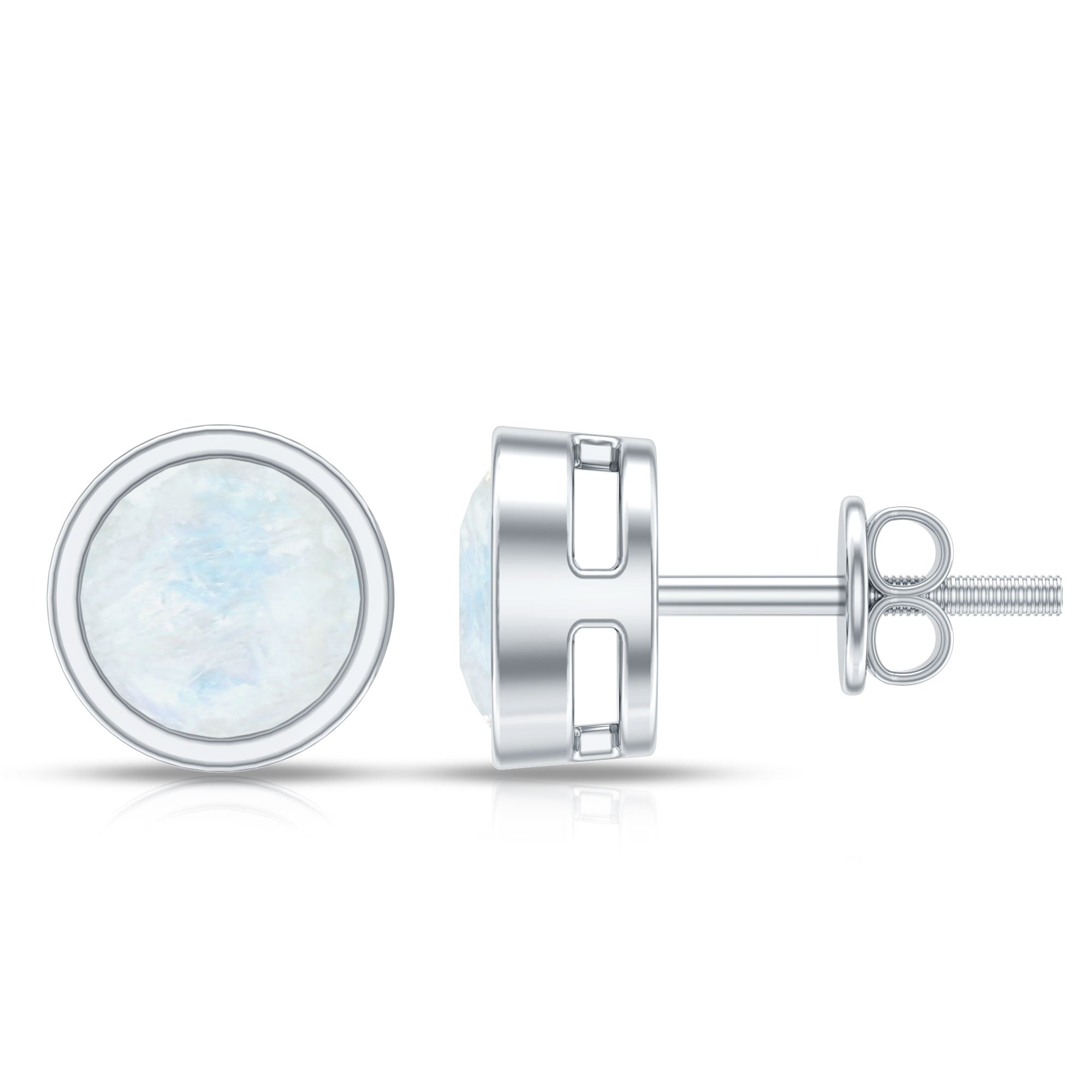 Real Moonstone Solitaire Stud Earrings in Bezel Setting AAA - Rosec Jewels