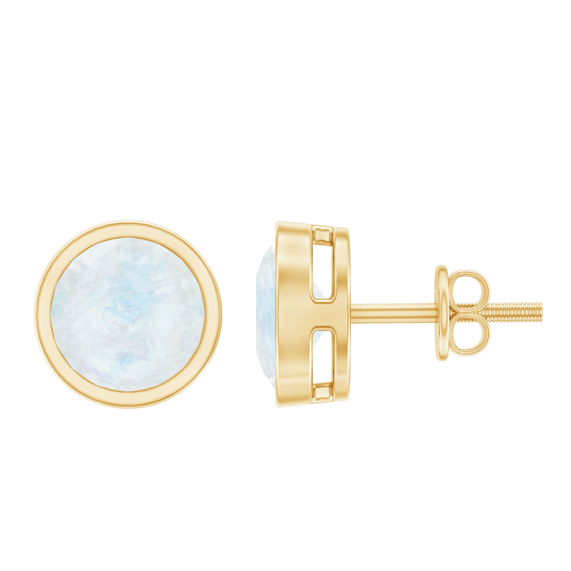 Real Moonstone Solitaire Stud Earrings in Bezel Setting AAA - Rosec Jewels