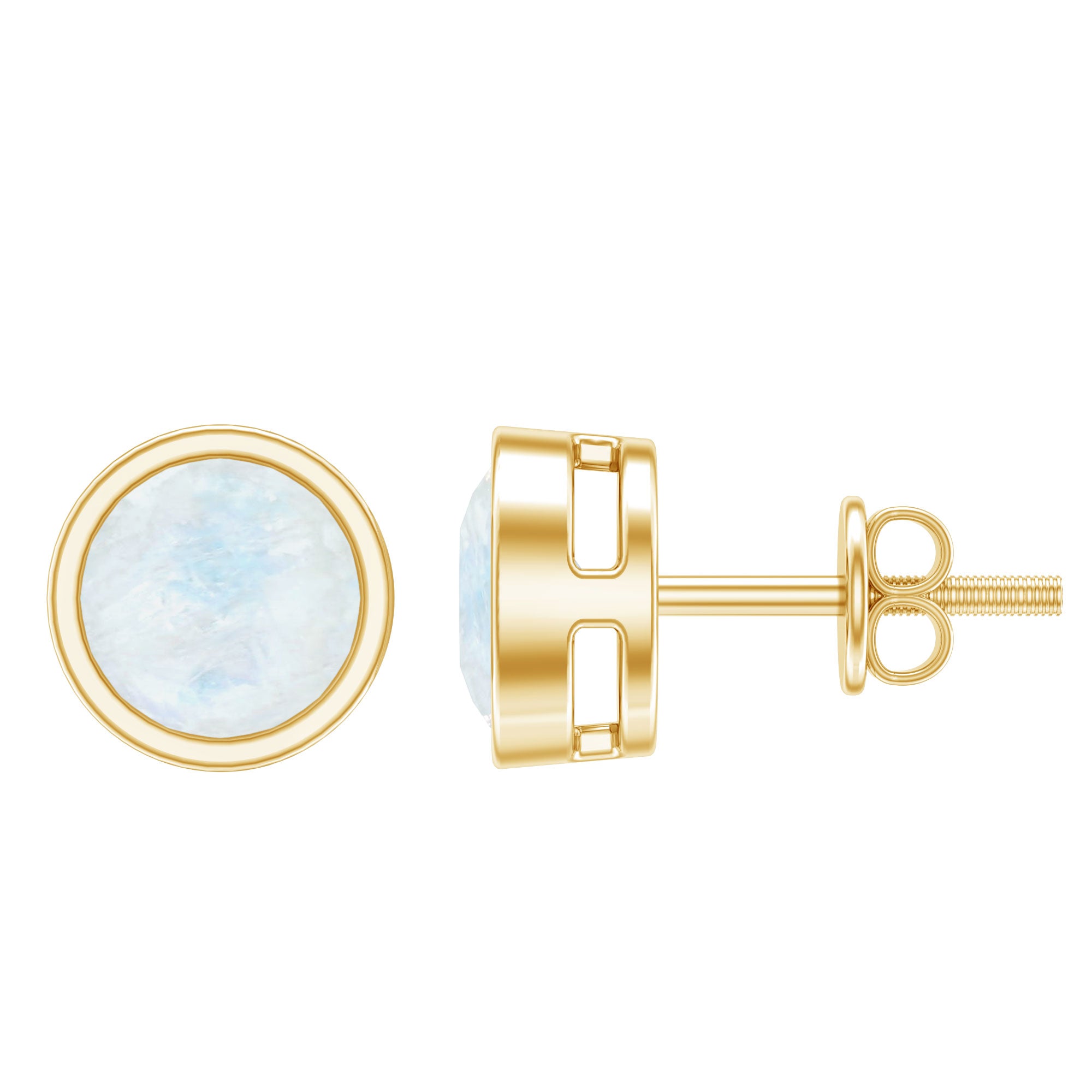 Real Moonstone Solitaire Stud Earrings in Bezel Setting AAA - Rosec Jewels