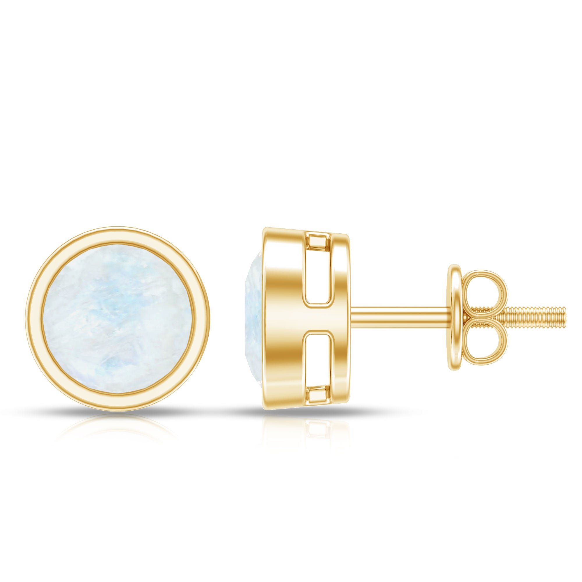 Real Moonstone Solitaire Stud Earrings in Bezel Setting AAA - Rosec Jewels