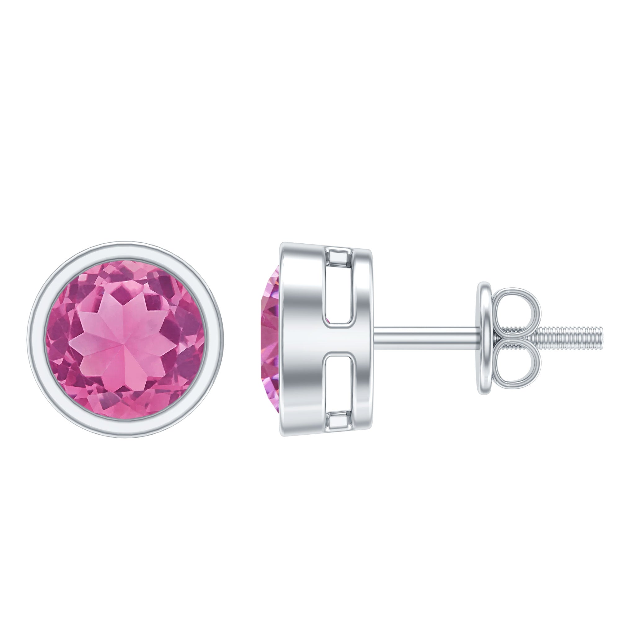 Round Pink Tourmaline Solitaire Stud Earrings AAA - Rosec Jewels