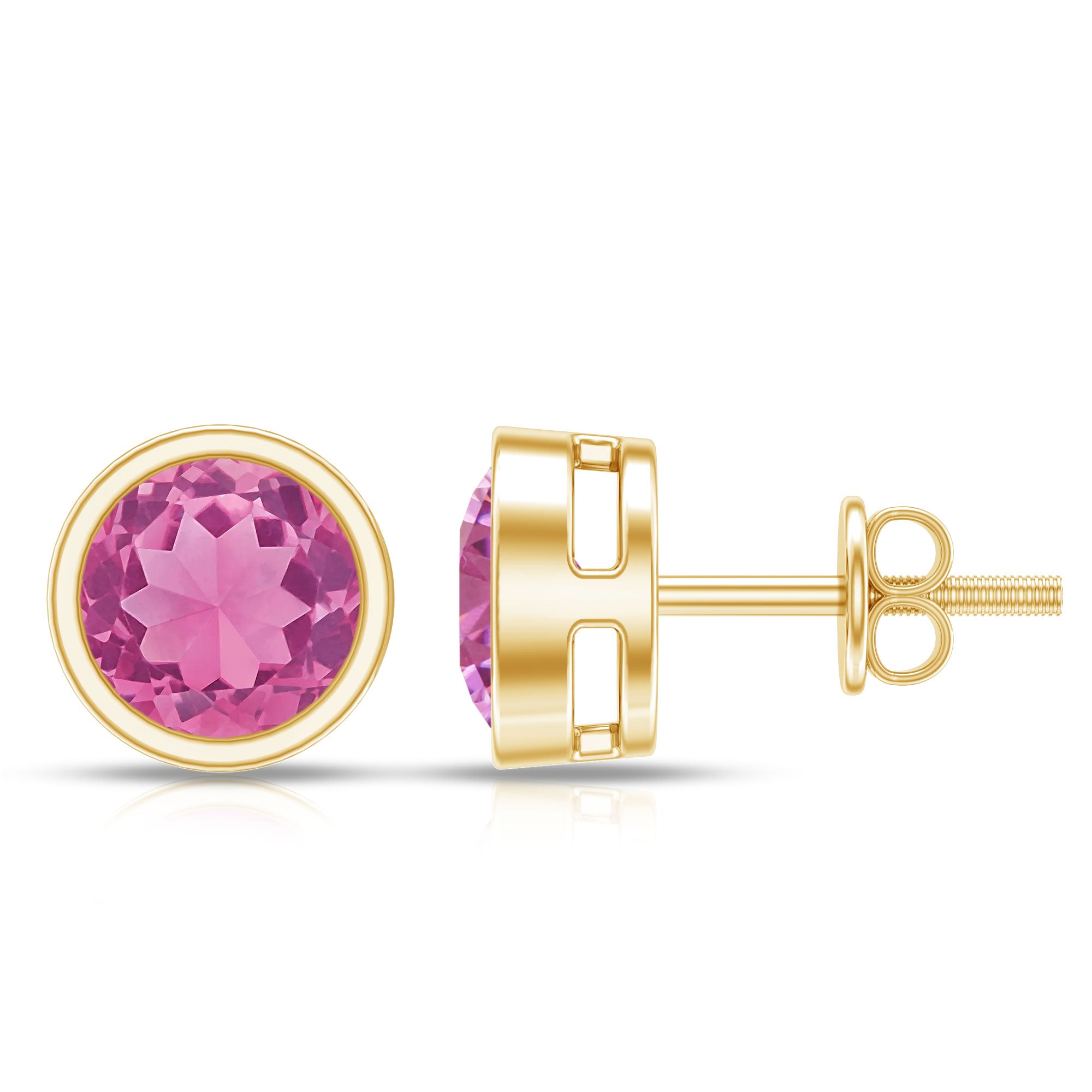Round Pink Tourmaline Solitaire Stud Earrings AAA - Rosec Jewels