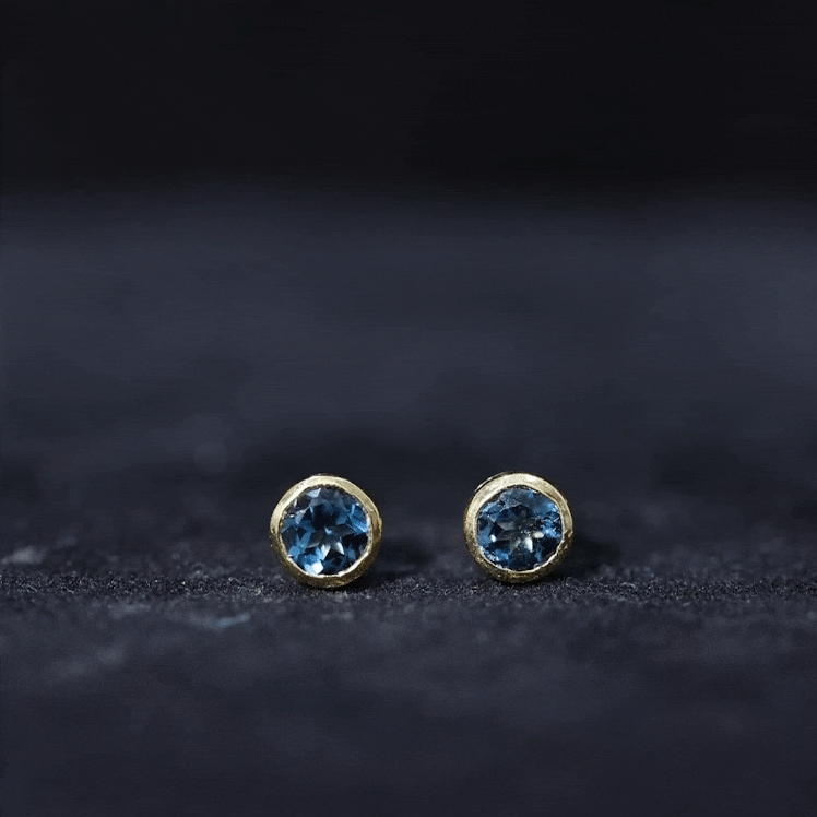 Bezel Set Round London Blue Topaz Solitaire Stud Earrings AAA - Rosec Jewels