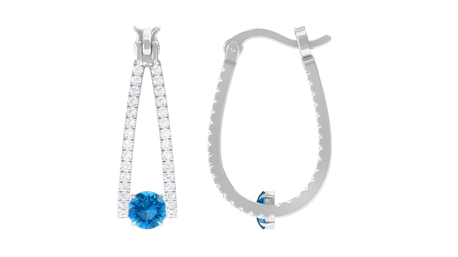 1.75 CT Swiss Blue Topaz and Diamond Statement J Hoop Earrings