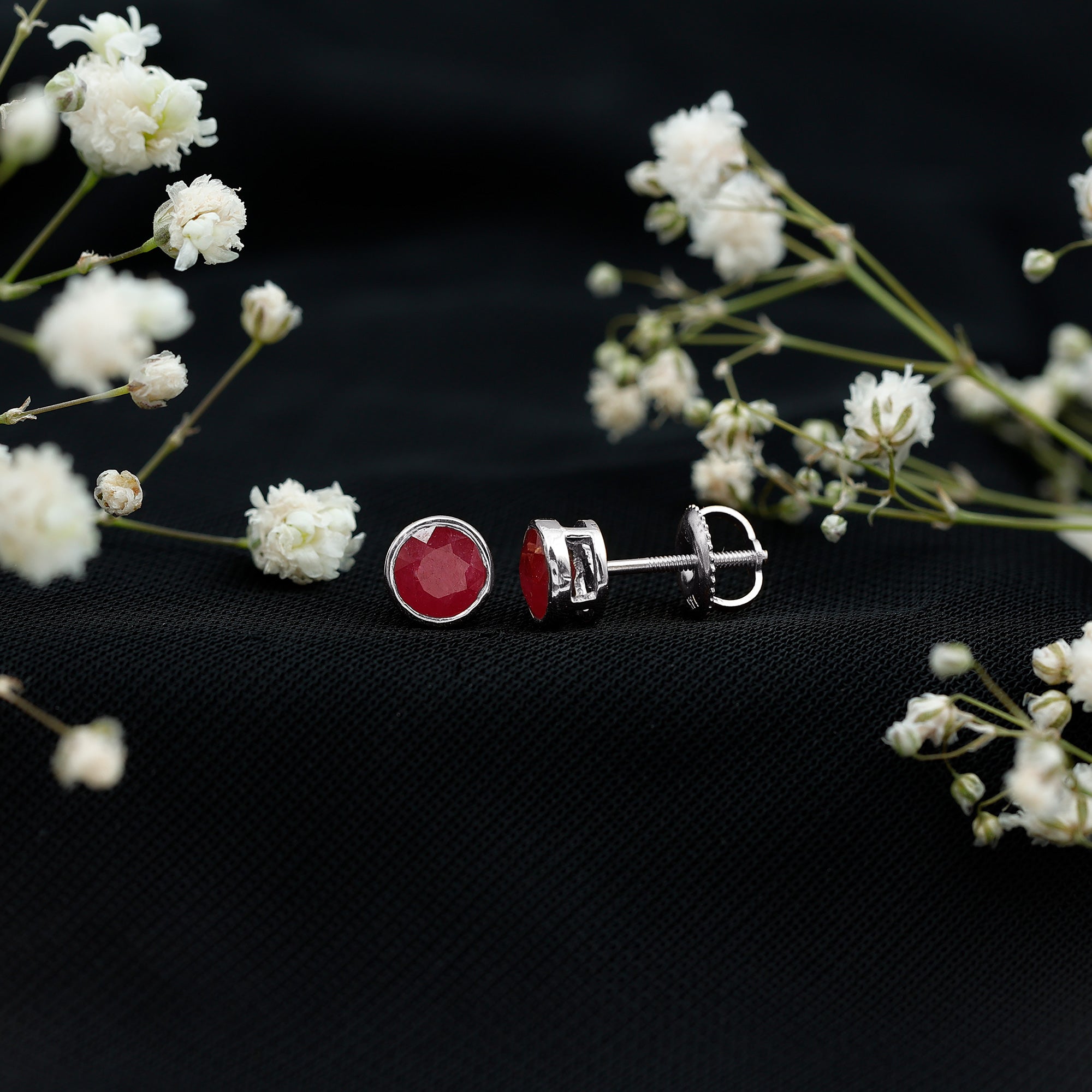 1.3 Carat Bezel Set Genuine Ruby Solitaire Stud Earrings AAA - Rosec Jewels