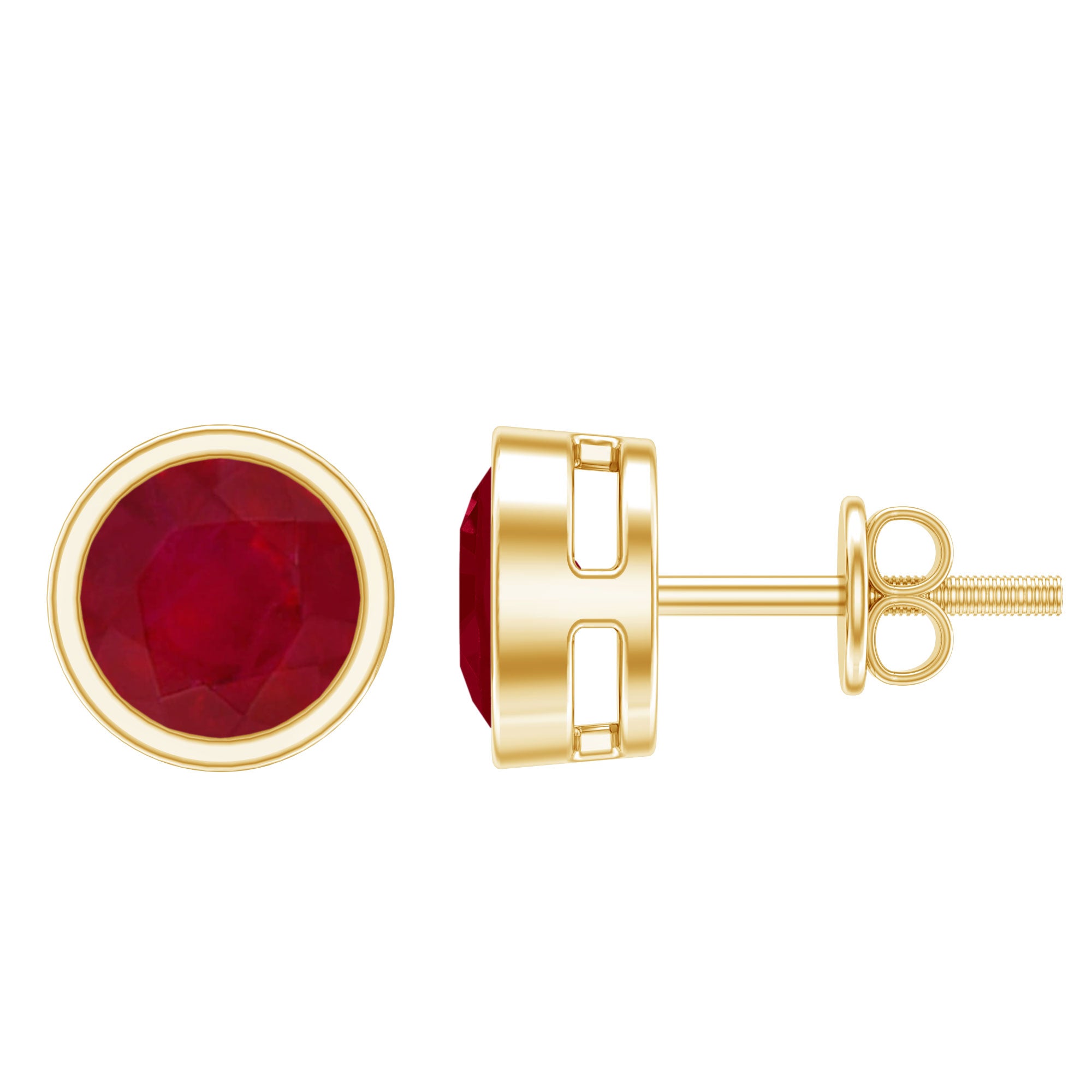 1.3 Carat Bezel Set Genuine Ruby Solitaire Stud Earrings AAA - Rosec Jewels