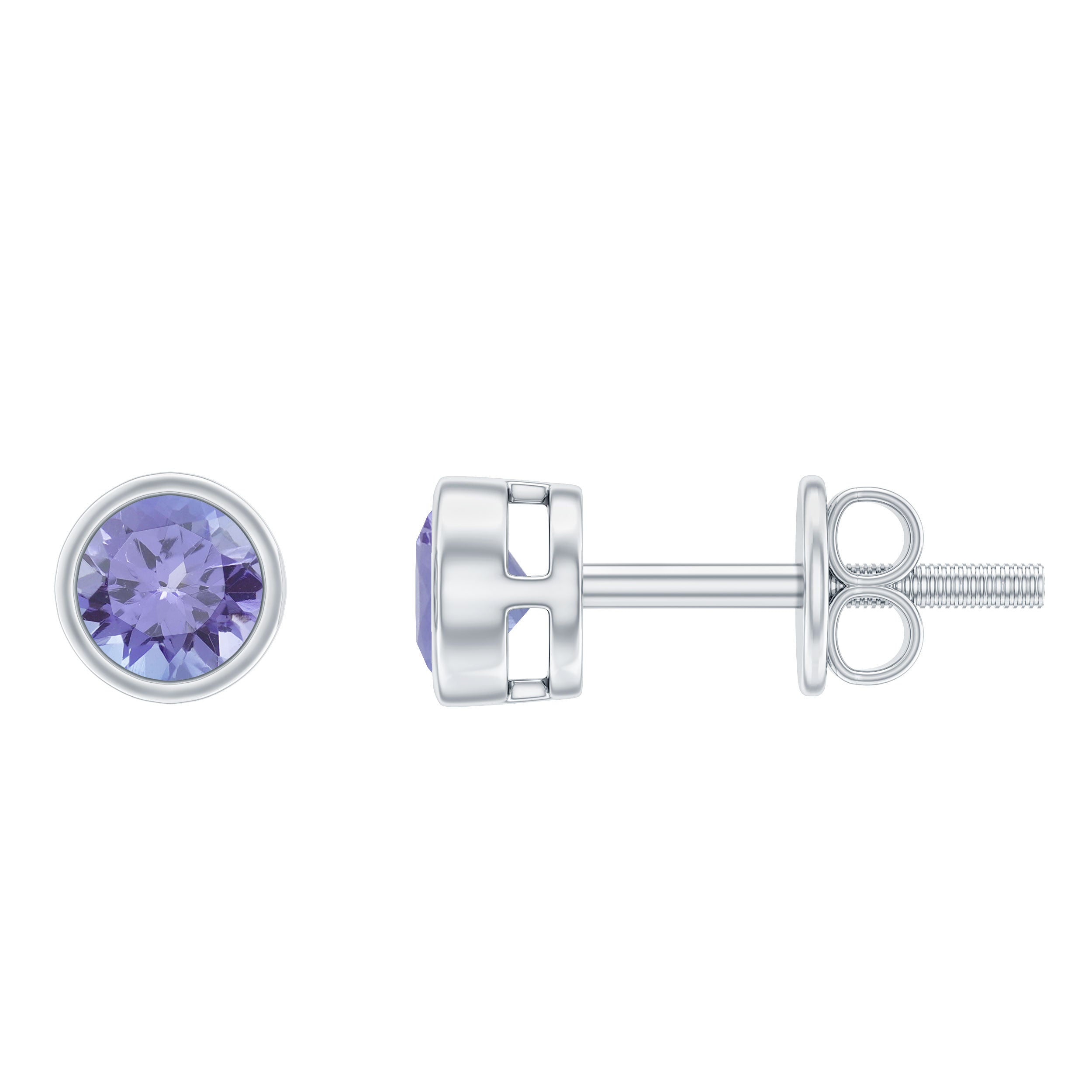 Natural 1 Carat Blue Tanzanite Solitaire Stud Earrings in Bezel Setting AAA - Rosec Jewels
