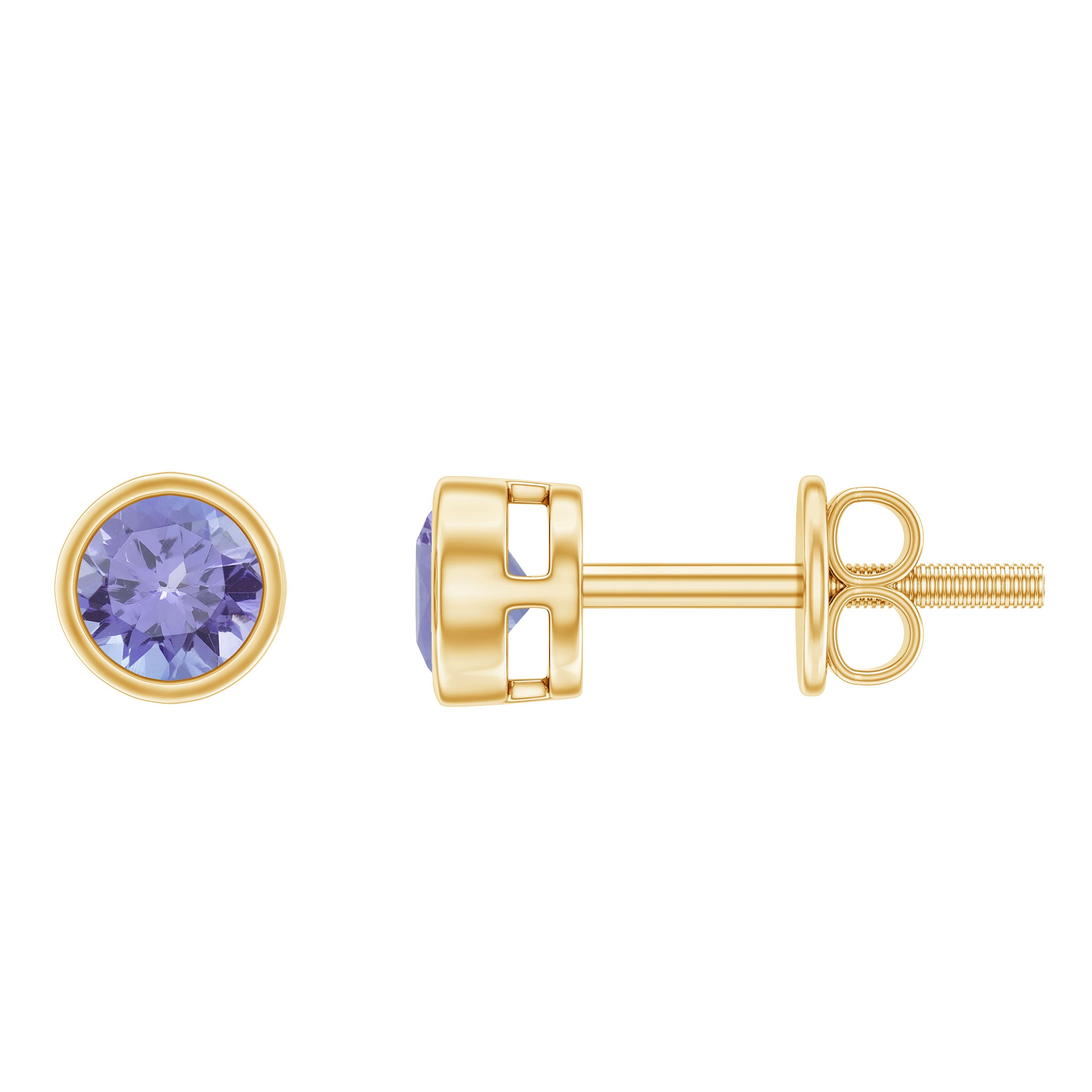Natural 1 Carat Blue Tanzanite Solitaire Stud Earrings in Bezel Setting AAA - Rosec Jewels