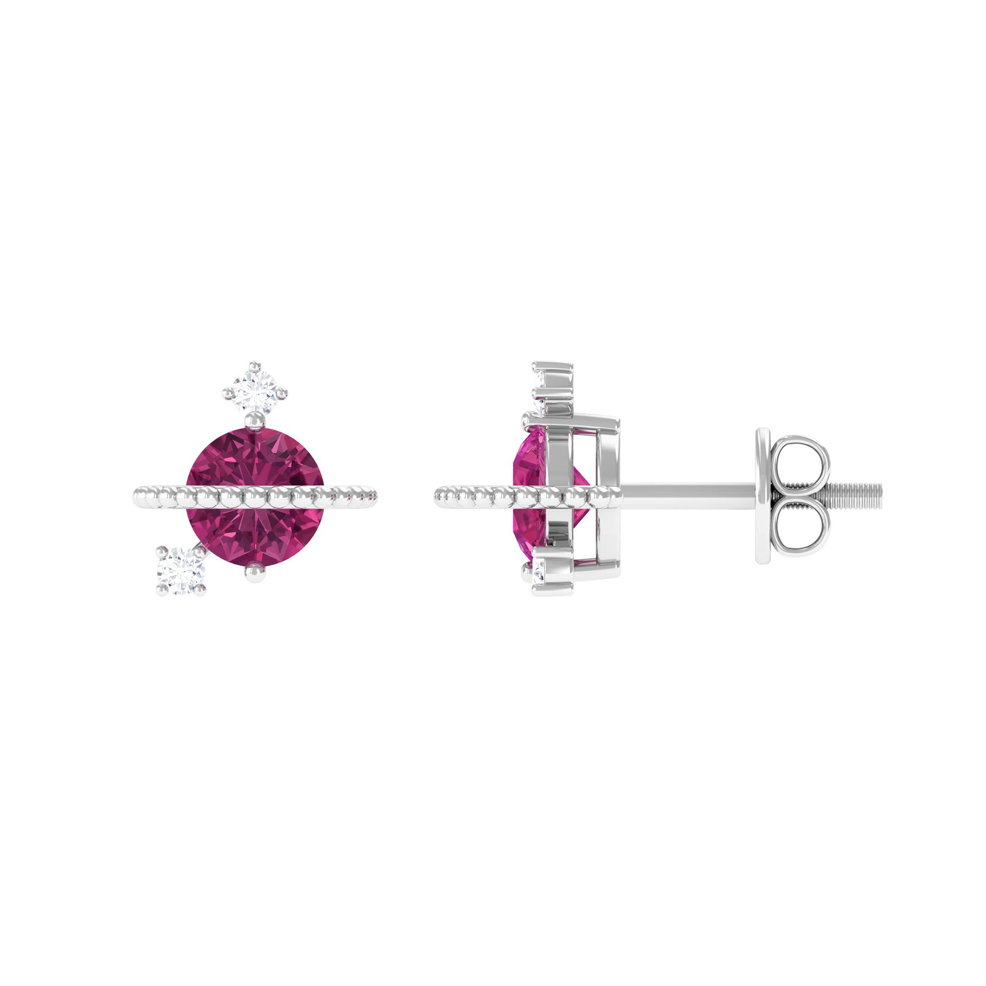 Pink Tourmaline Celestial Stud Earrings with Diamond