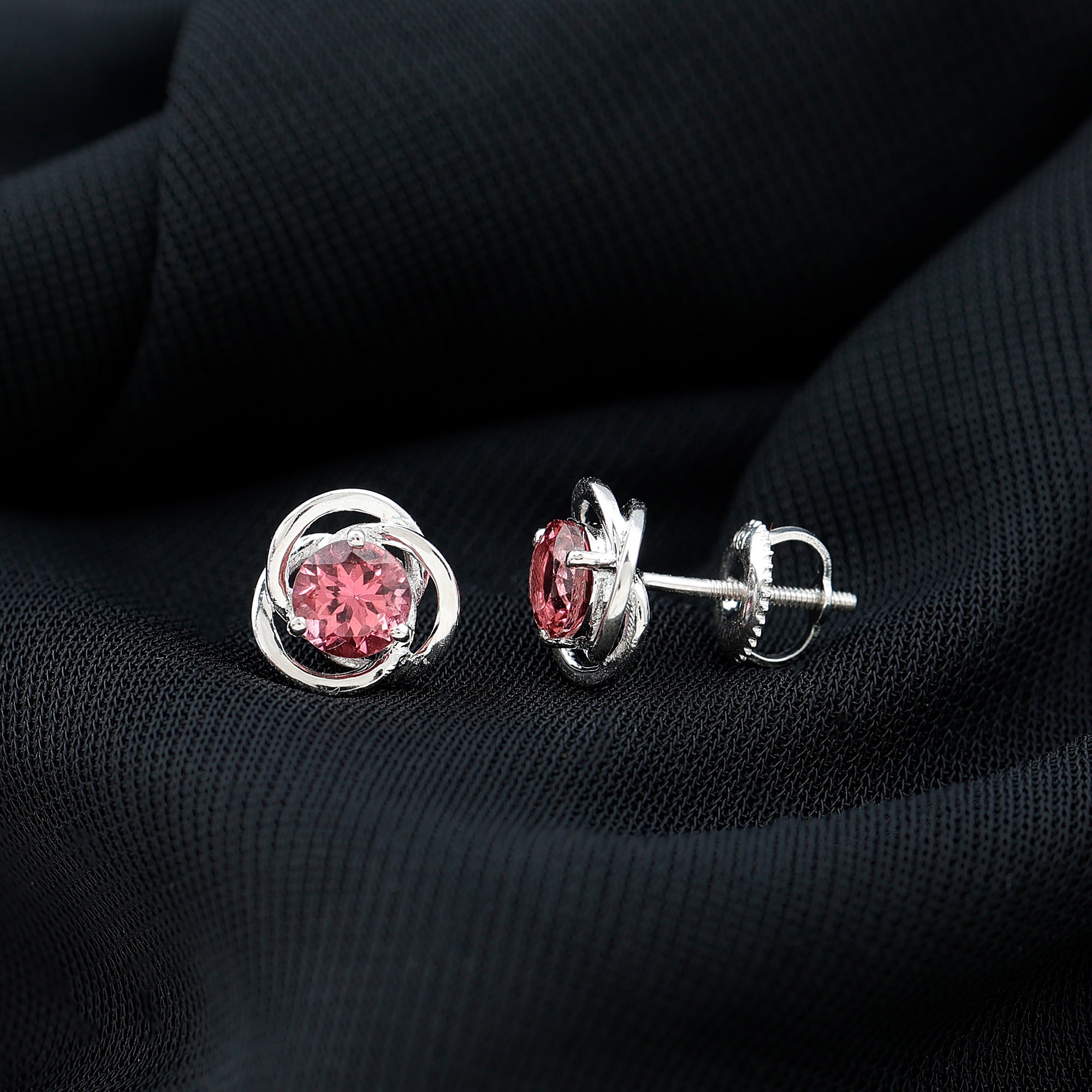 1 Carat Solitaire Pink Tourmaline Swirl Stud Earrings AAA - Rosec Jewels