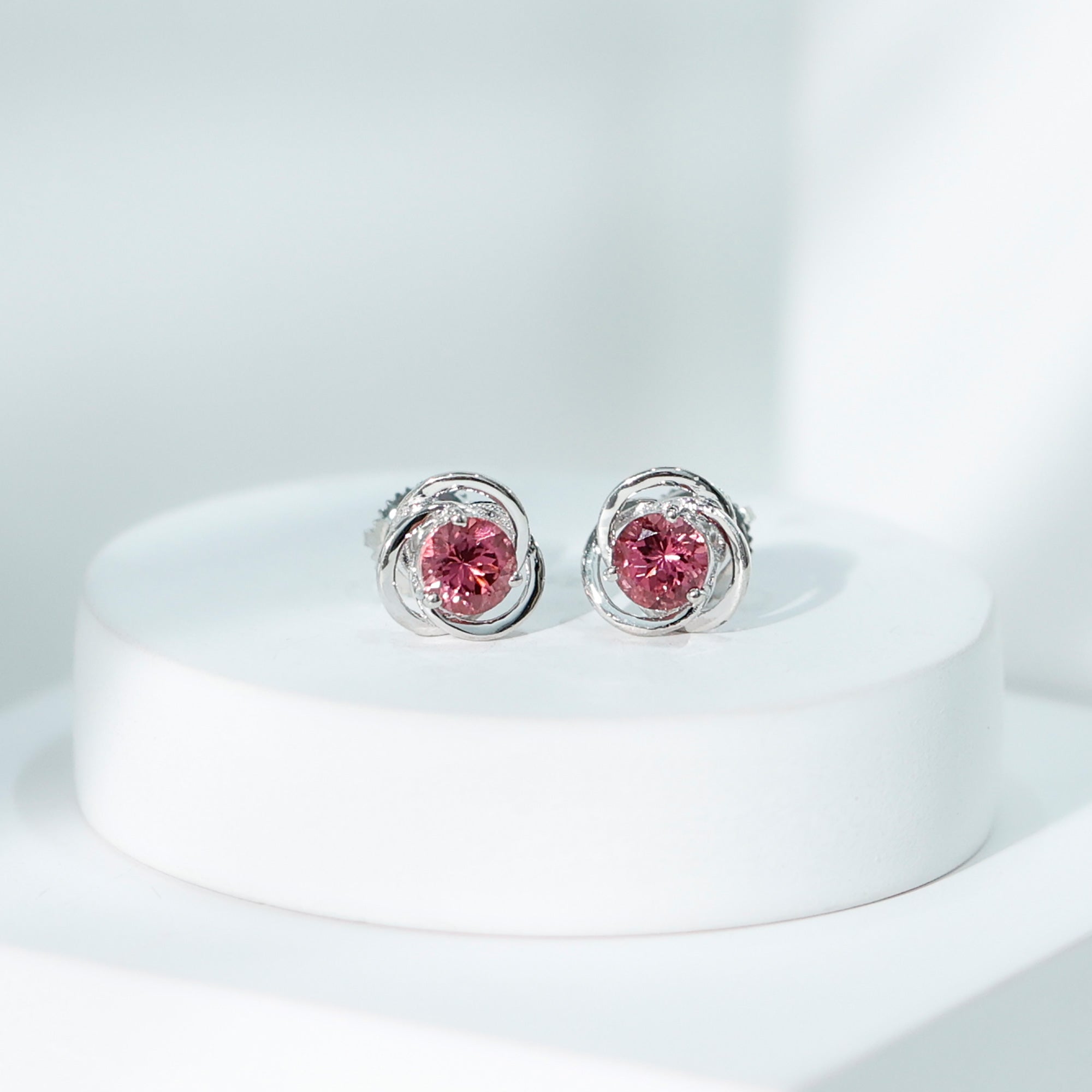 1 Carat Solitaire Pink Tourmaline Swirl Stud Earrings AAA - Rosec Jewels