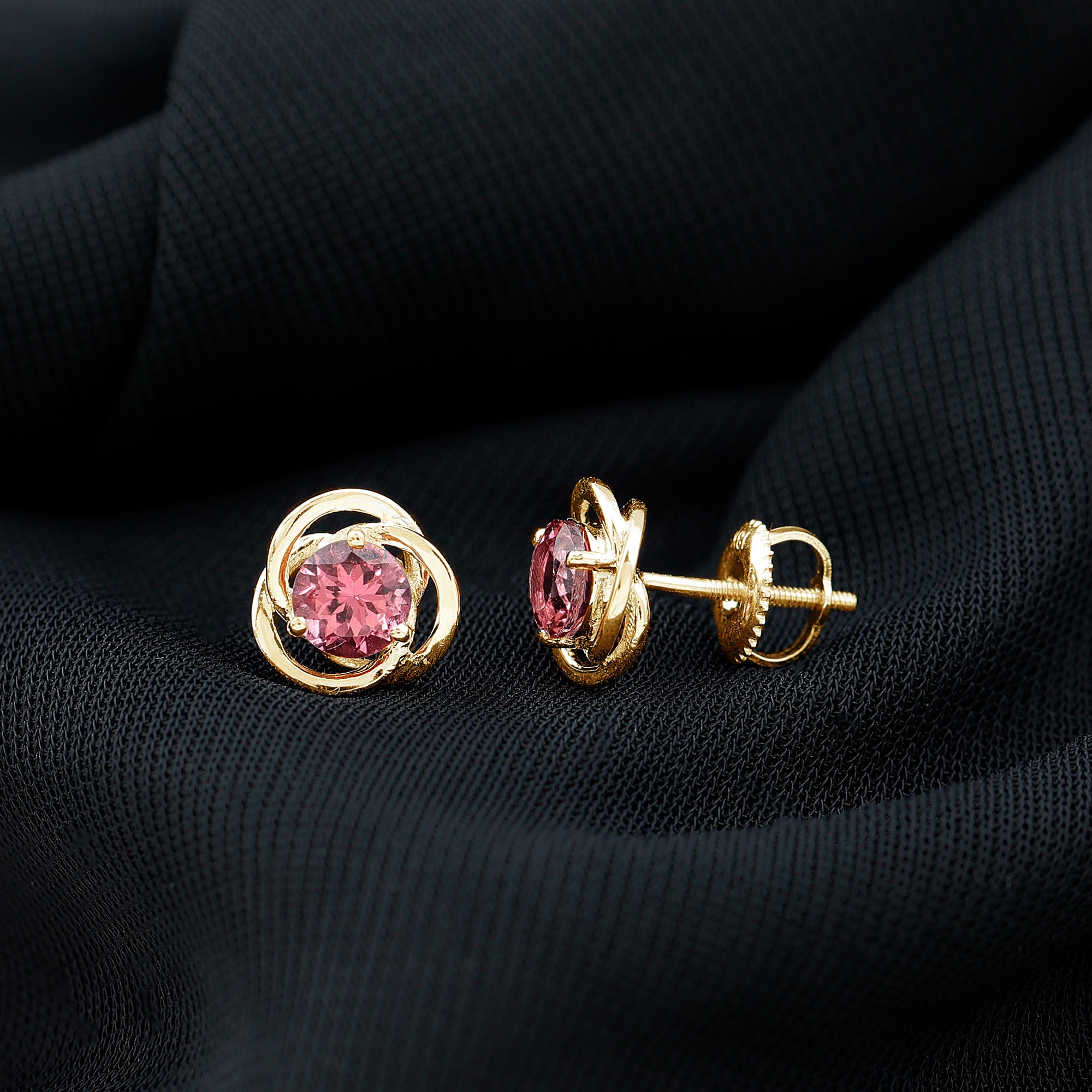 1 Carat Solitaire Pink Tourmaline Swirl Stud Earrings AAA - Rosec Jewels