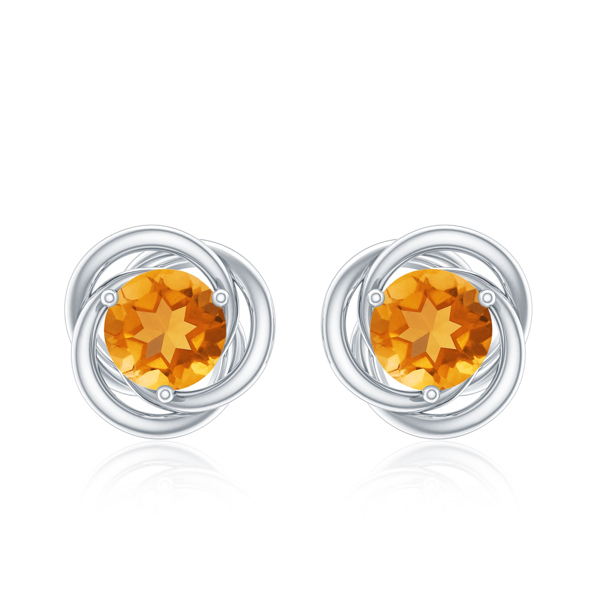 Solitaire 1 Carat Citrine Swirl Stud Earrings in 3 Prong Setting AAA - Rosec Jewels