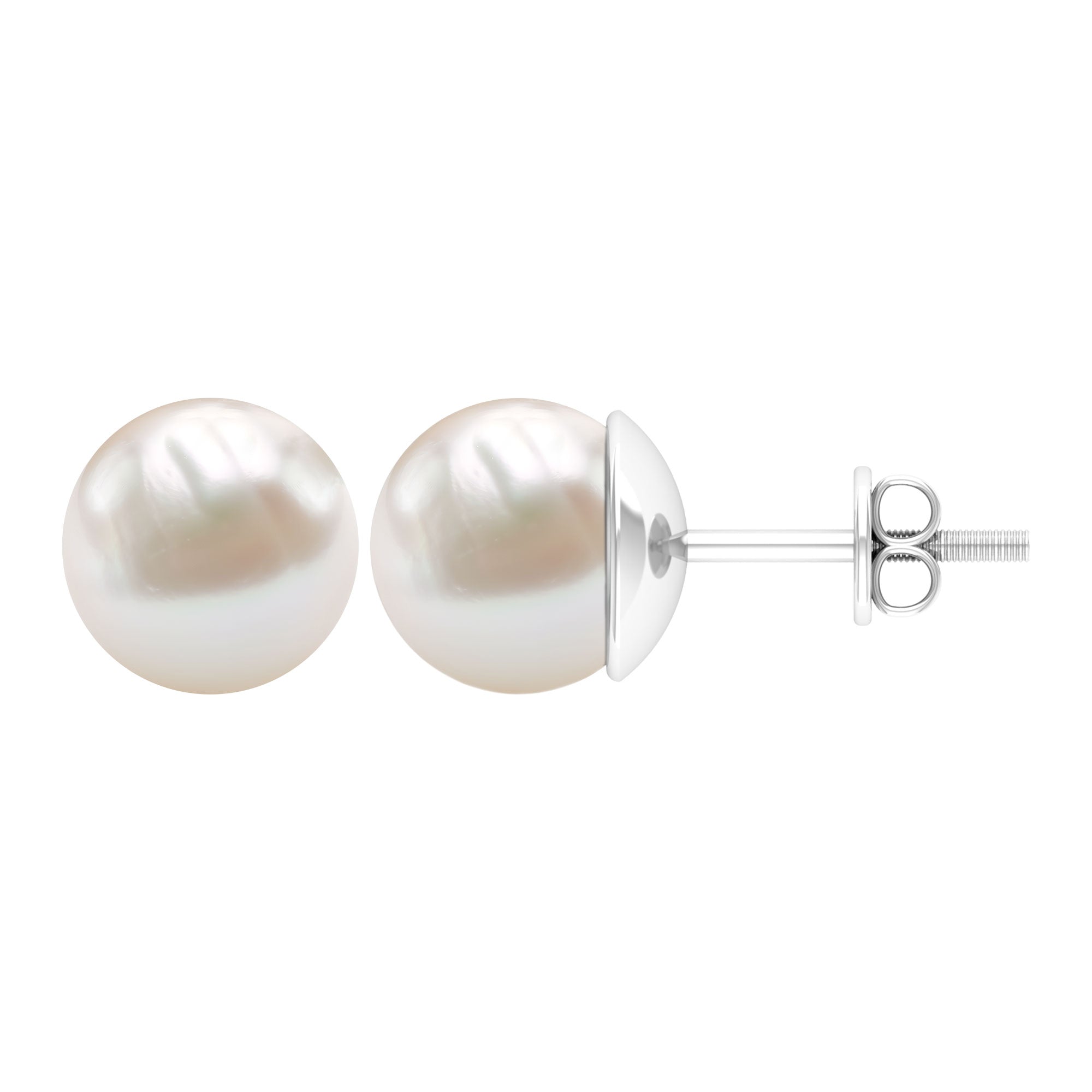 8MM Solitaire Pearl Stud Earrings with Screw Backs