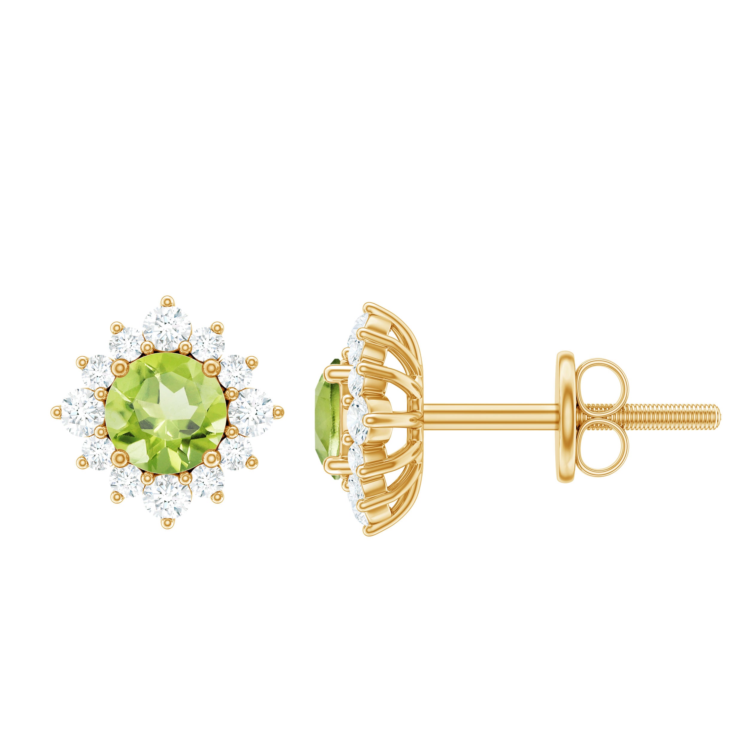 1 Carat Peridot Stud Earrings with Diamond Halo AAA - Rosec Jewels