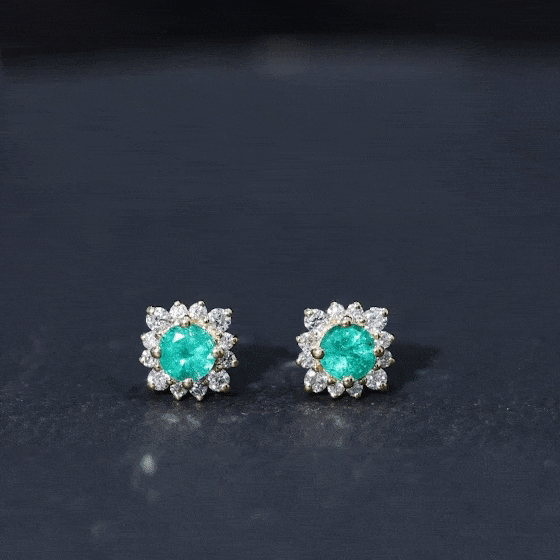 Real Emerald Stud Earrings with Diamond Halo AAA - Rosec Jewels