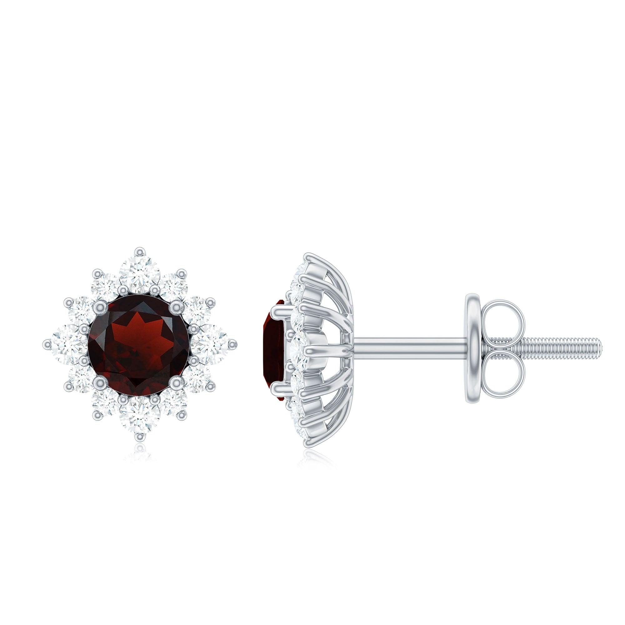 1.25 CT Classic Garnet Stud Earrings with Diamond Halo