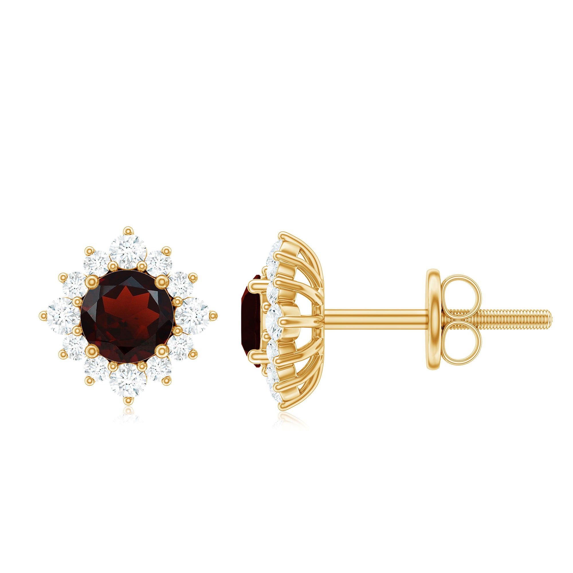 0.6 Carat Garnet Classic Stud Earrings with Diamond Halo AAA - Rosec Jewels