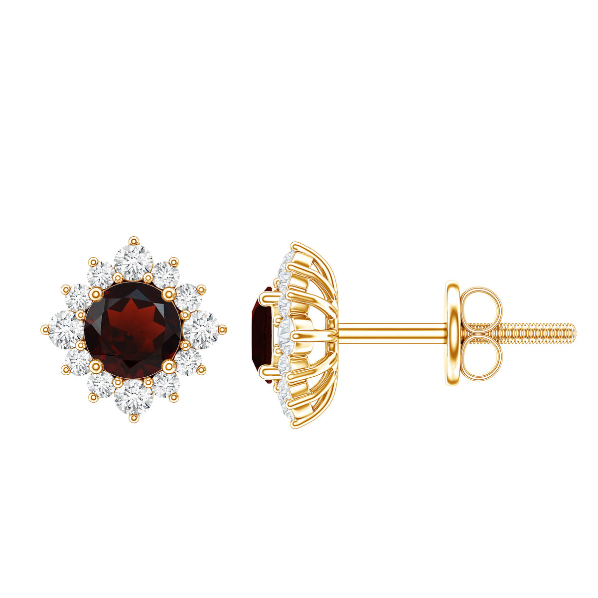 0.6 Carat Garnet Classic Stud Earrings with Diamond Halo AAA - Rosec Jewels
