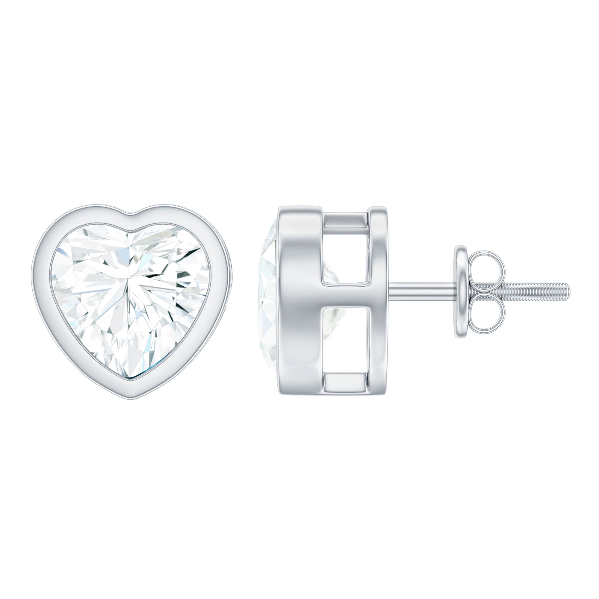 3 Carat Moissanite Heart Stud Earrings in Bezel Setting D-VS1 - Rosec Jewels